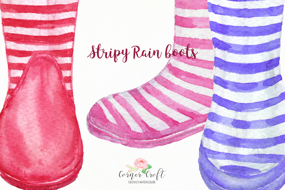 Download Watercolor Stripe Rain Boots (50057) | Illustrations ...