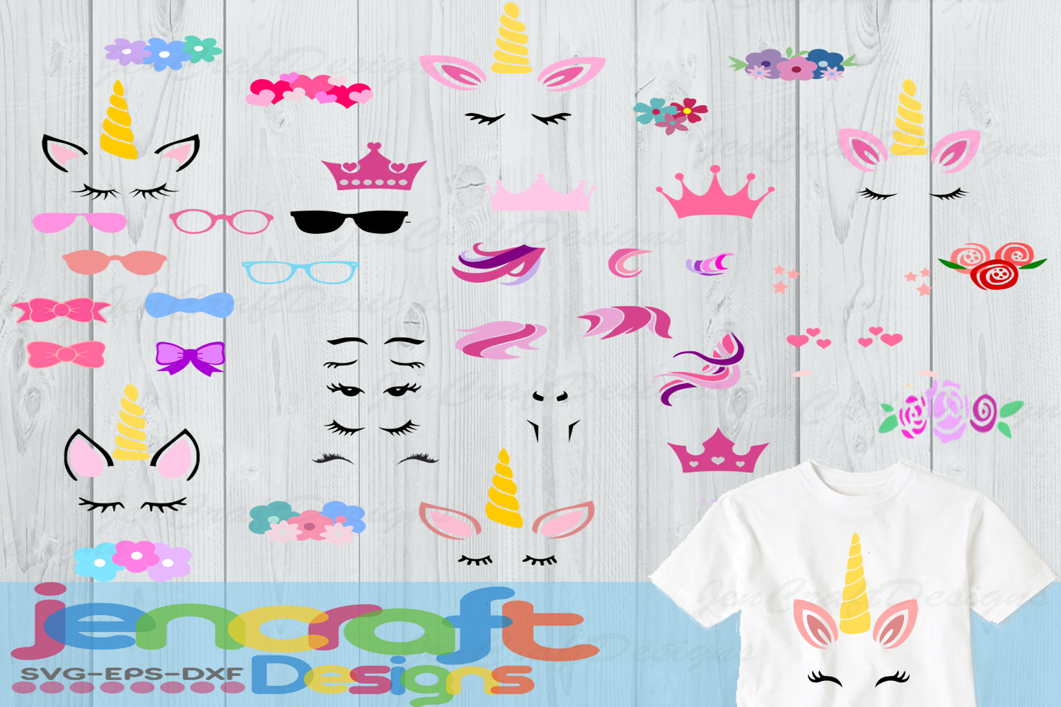 Download Unicorn SVG- Unicorn face design Kit Eyelash Crown Flowers ...