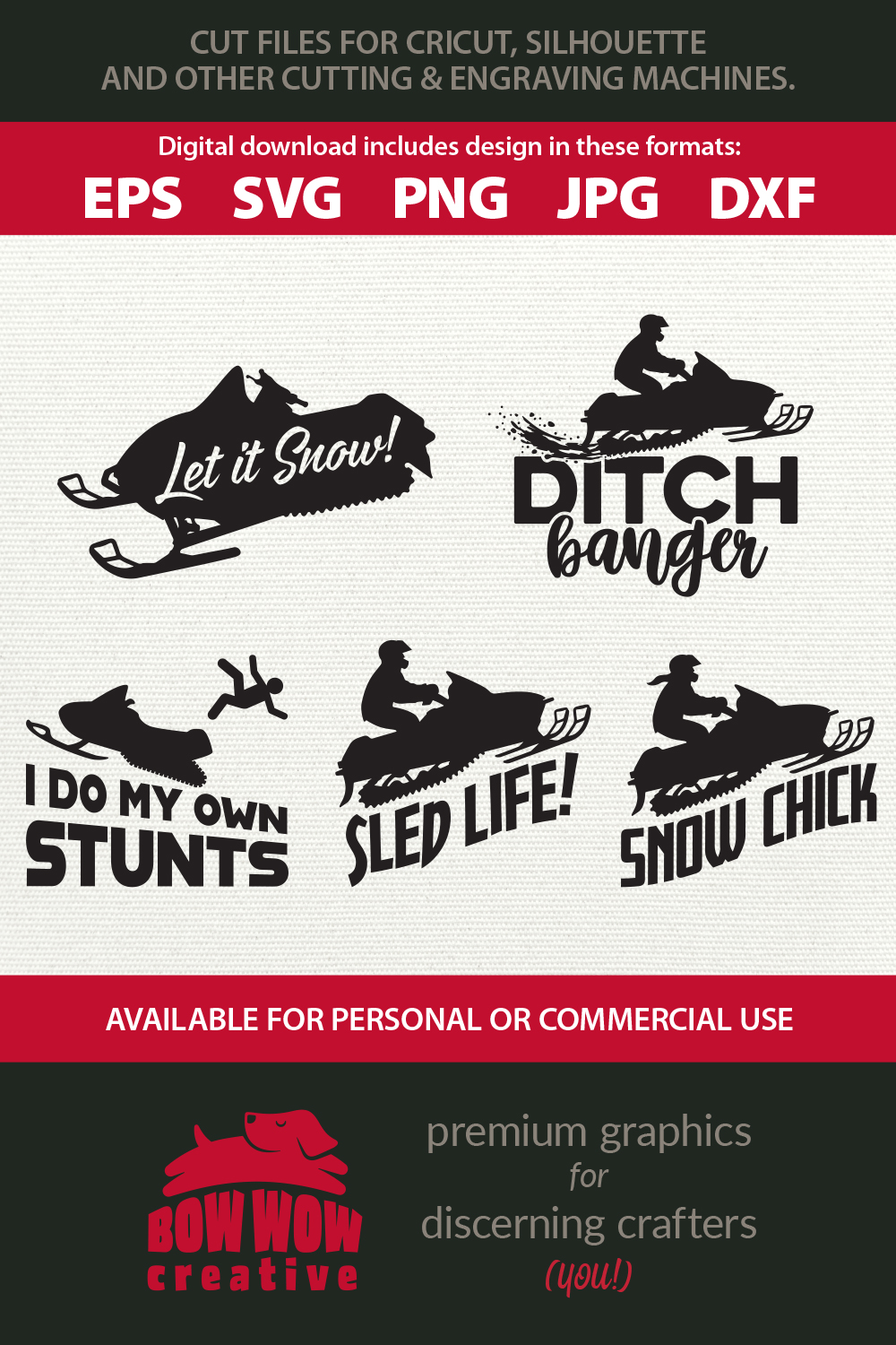 Snowmobile Quotes Bundle SVG, EPS, JPG, PNG, DXF