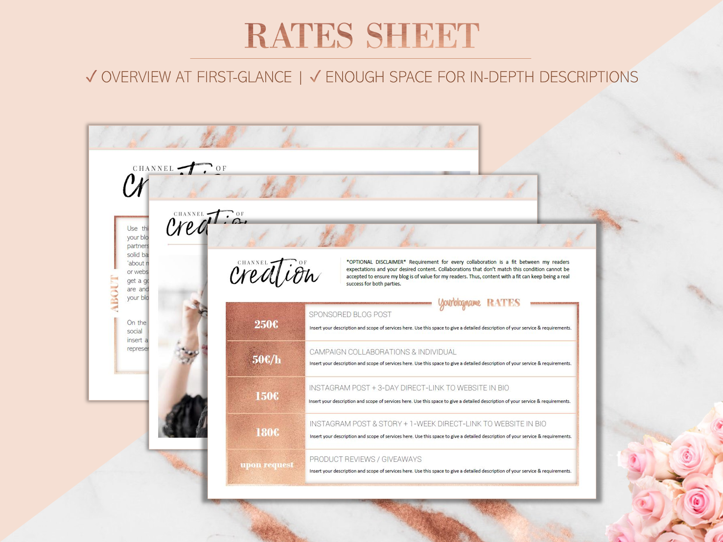 3 Page Media Kit Blogger Template ROSIE Press Kit For