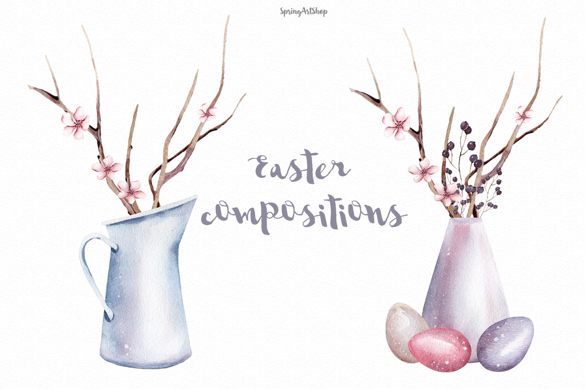 Download Happy Easter watercolor clipart Pastel flower illustration ...
