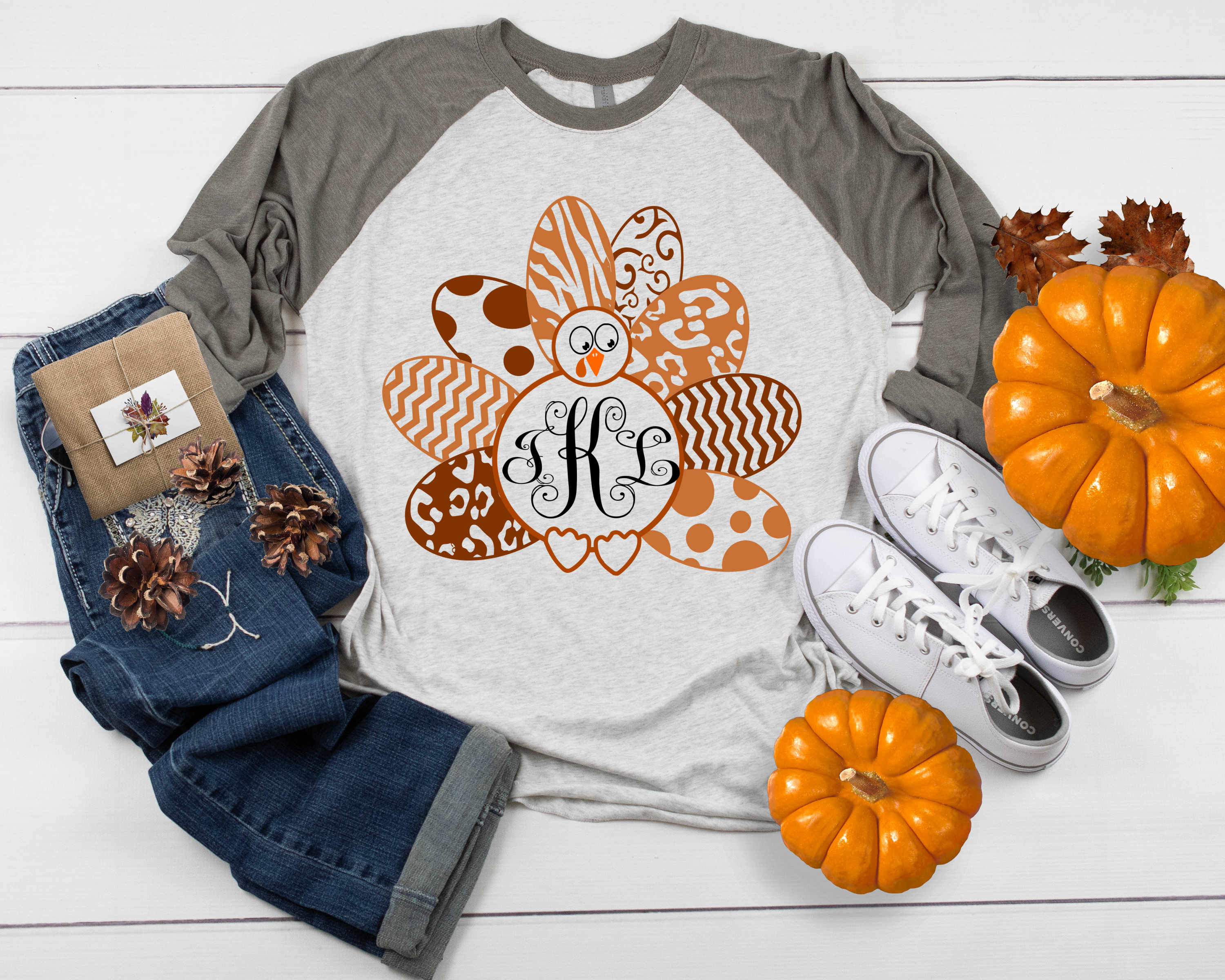 Download Layered Turkey SVG, Patterned Monogram Frame Thanksgiving