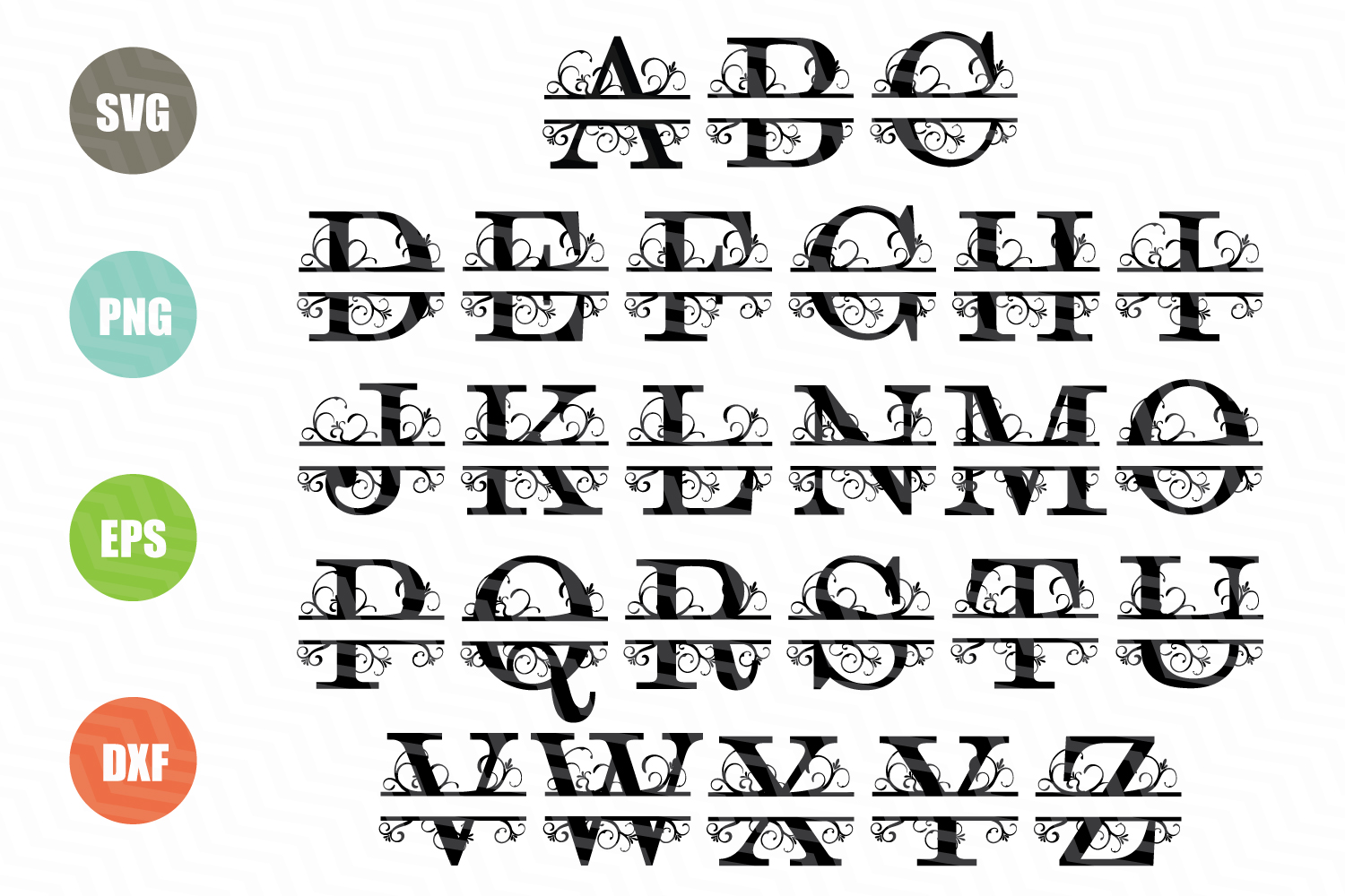 Split Letters A-Z SVG, Alphabet Letters A-Z