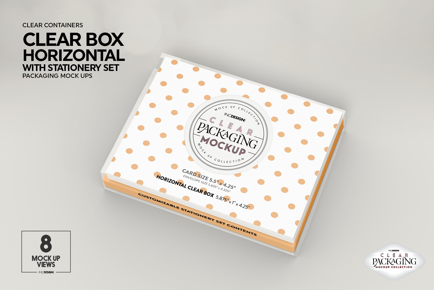 Download Clear Horizontal Boxes with Stationery Set Packaging Mockup