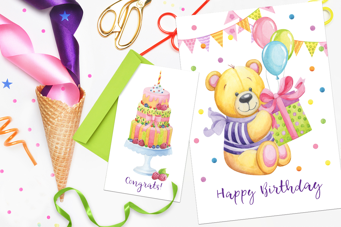 Happy Birthday hand painted watercolor collection