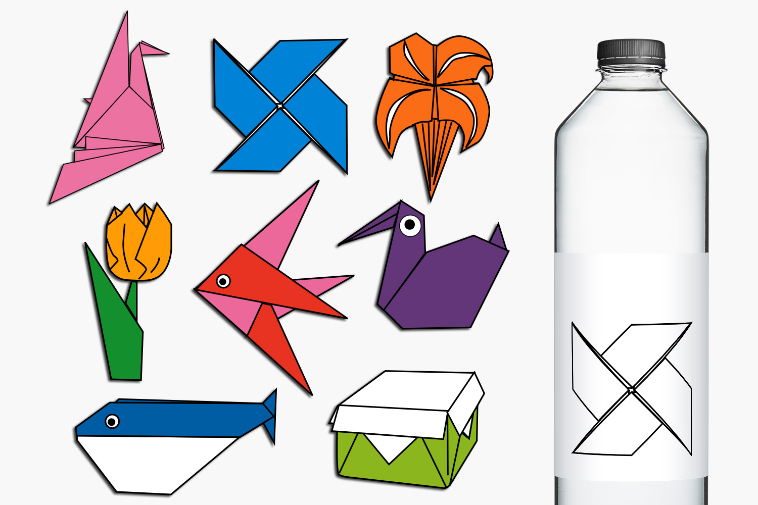 Paper Craft Origami Clip Art Illustrations Bundle