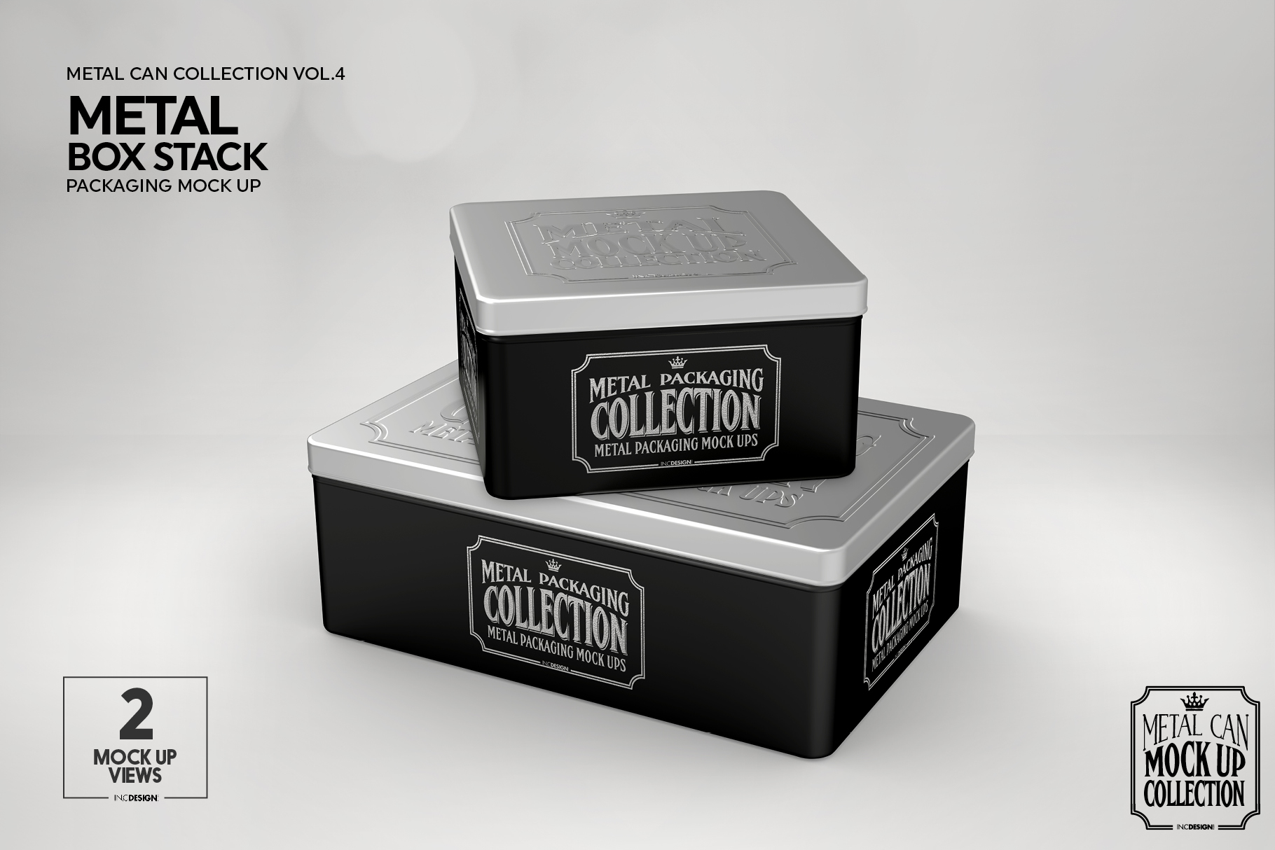 Download Metal Box Stack Packaging Mockup (277282) | Branding | Design Bundles