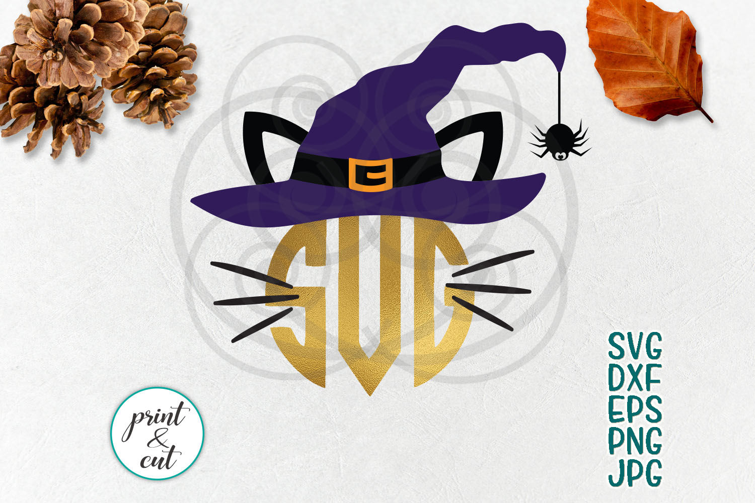 Download Halloween cat face circle monogram svg colored layered ...