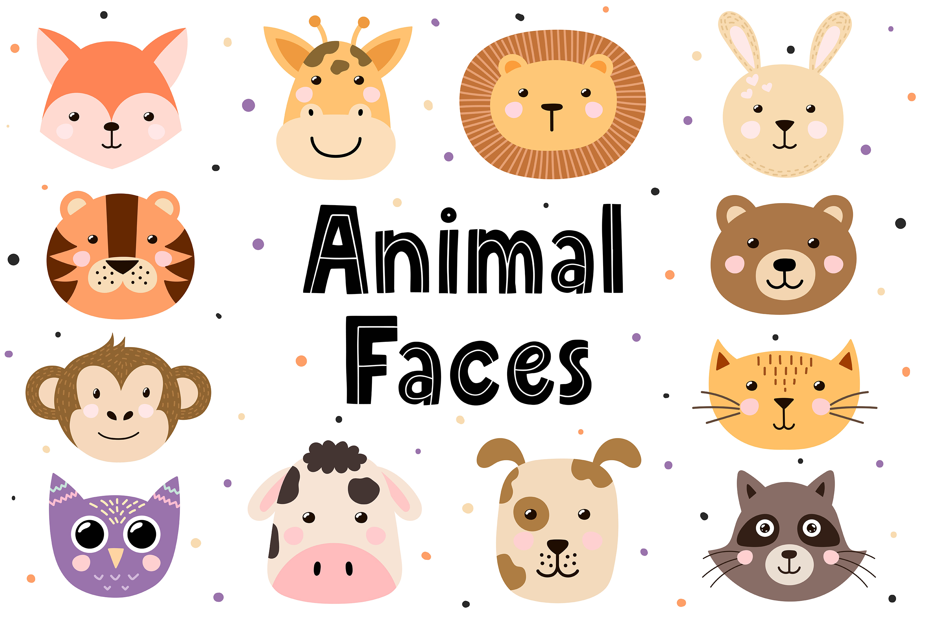 Animal Faces Clipart (425078) | Illustrations | Design Bundles