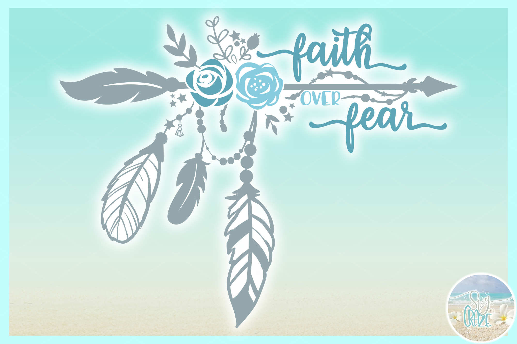 Download Faith Over Fear Quote with Arrow and Feathers SVG