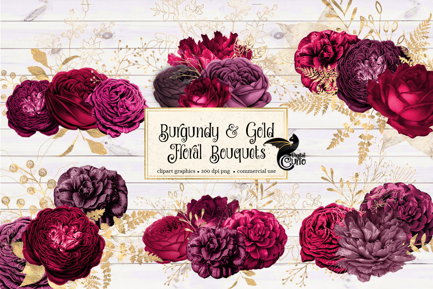 Burgundy and Gold Floral Clipart