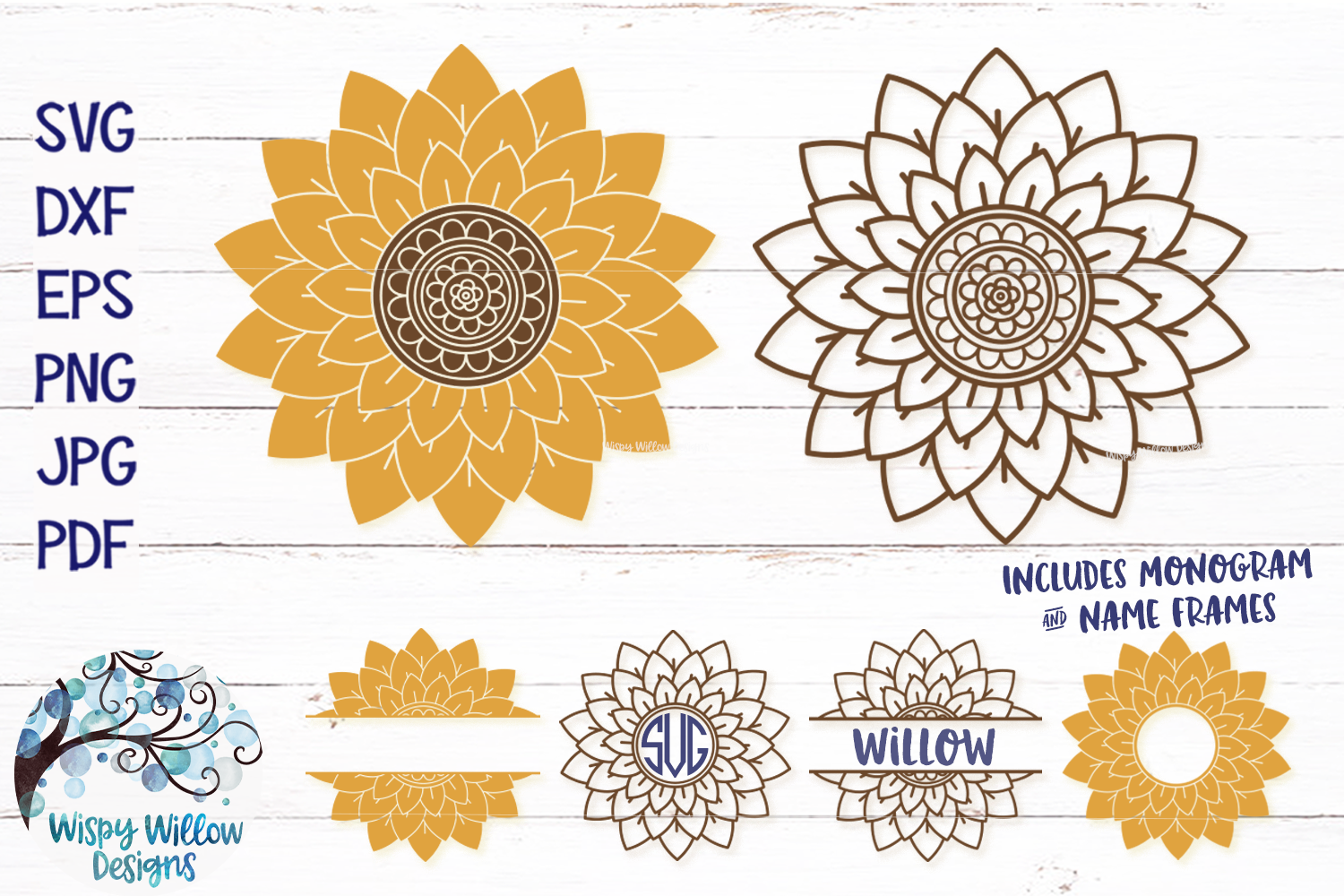 Download Sunflower Mandala SVG Bundle | Monogram Name Frame SVG