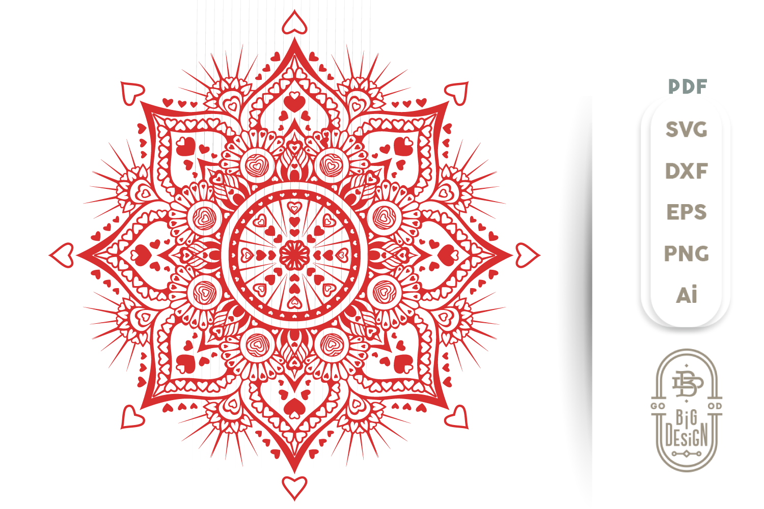 Mandala SVG - Mandala Hearts SVG , Mandala DXF EPS PNG SVG