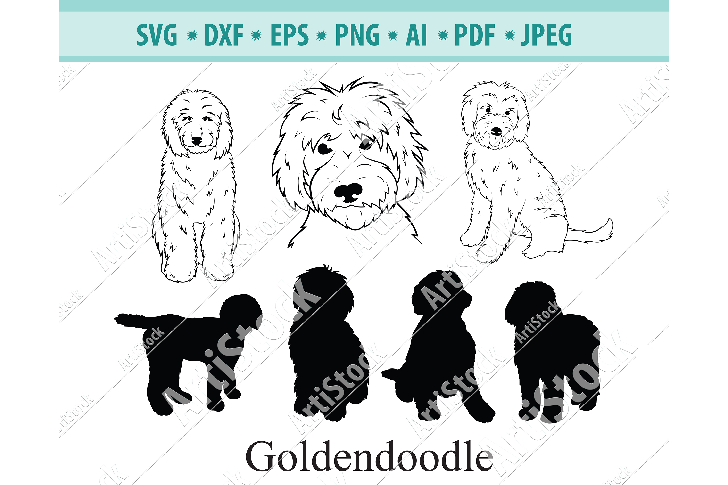 Goldendoodle SVG, Dog Silhouette SVG, Pets Dxf, Dog Png, Eps (443197