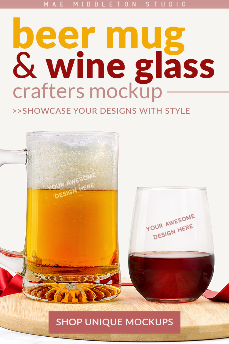 Download Beer Mug and Stemless Wine Glass Mock up, Styled Photo