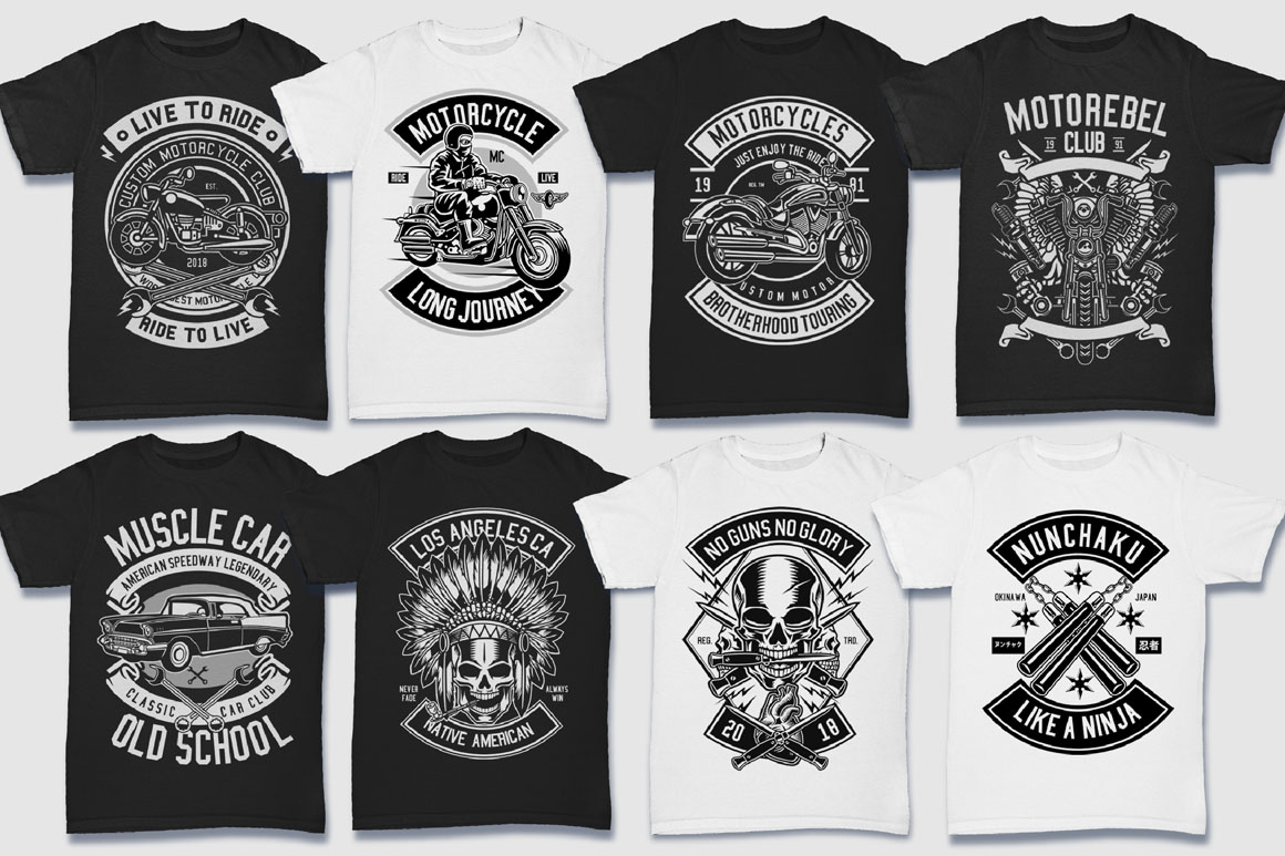 Download 200 Vector Tshirt Designs B/W Concept