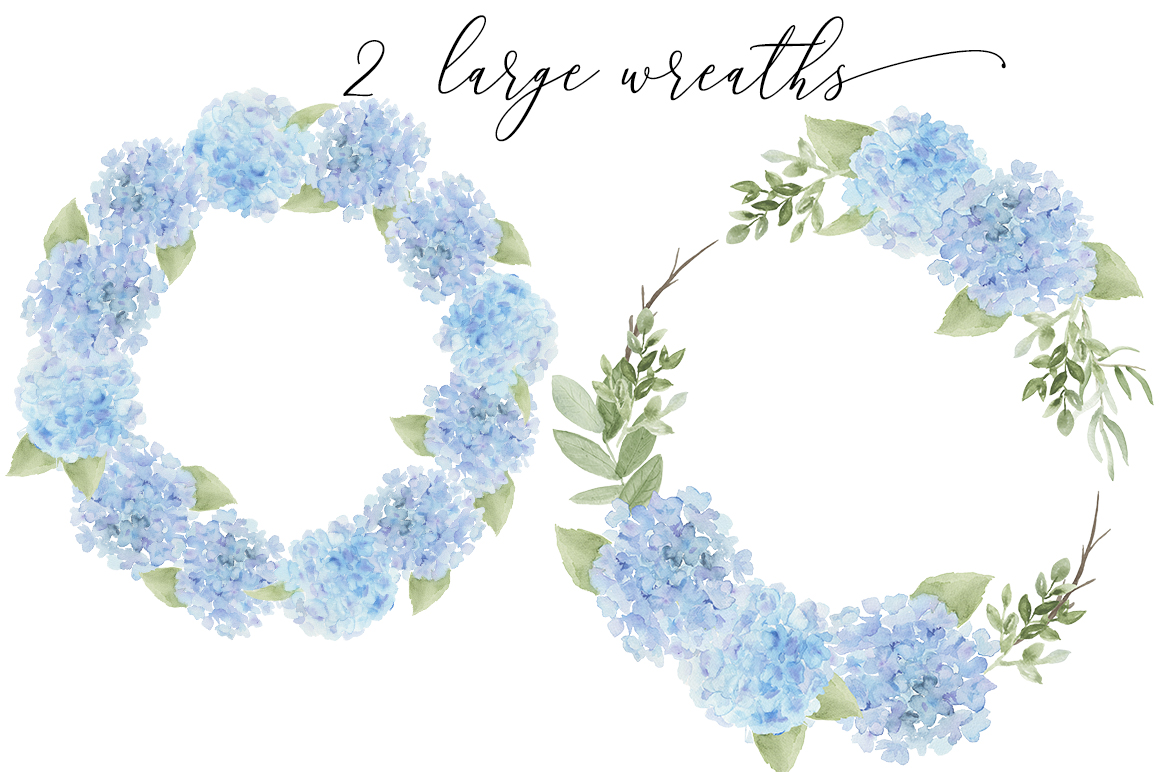 Watercolor Blue Hydrangea Clip Art Bundle (109219) | Illustrations