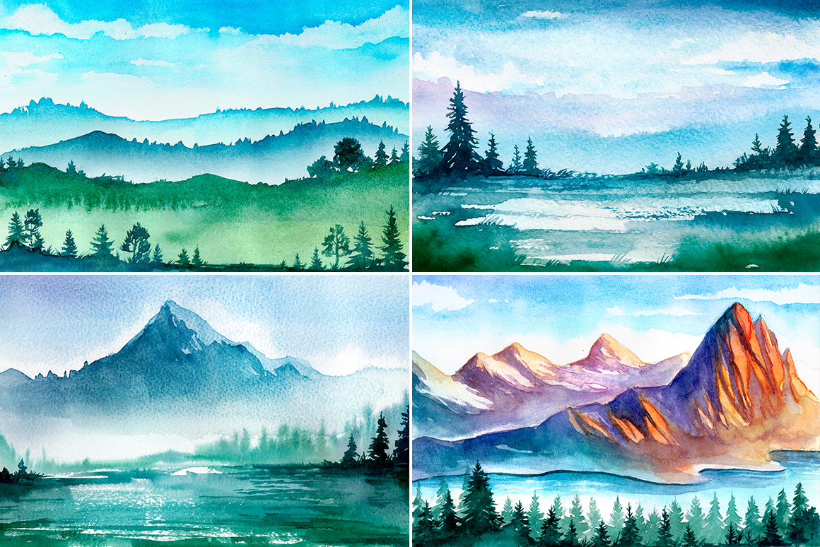 Landscape. Watercolor sketches.