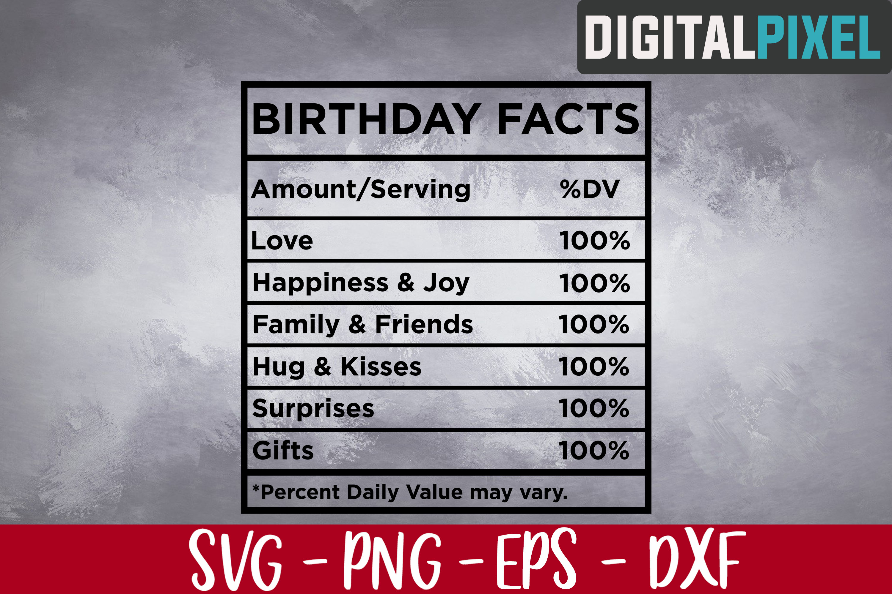 Download Birthday Facts SVG PNG DXF - Birthday Nutrition Facts Svg