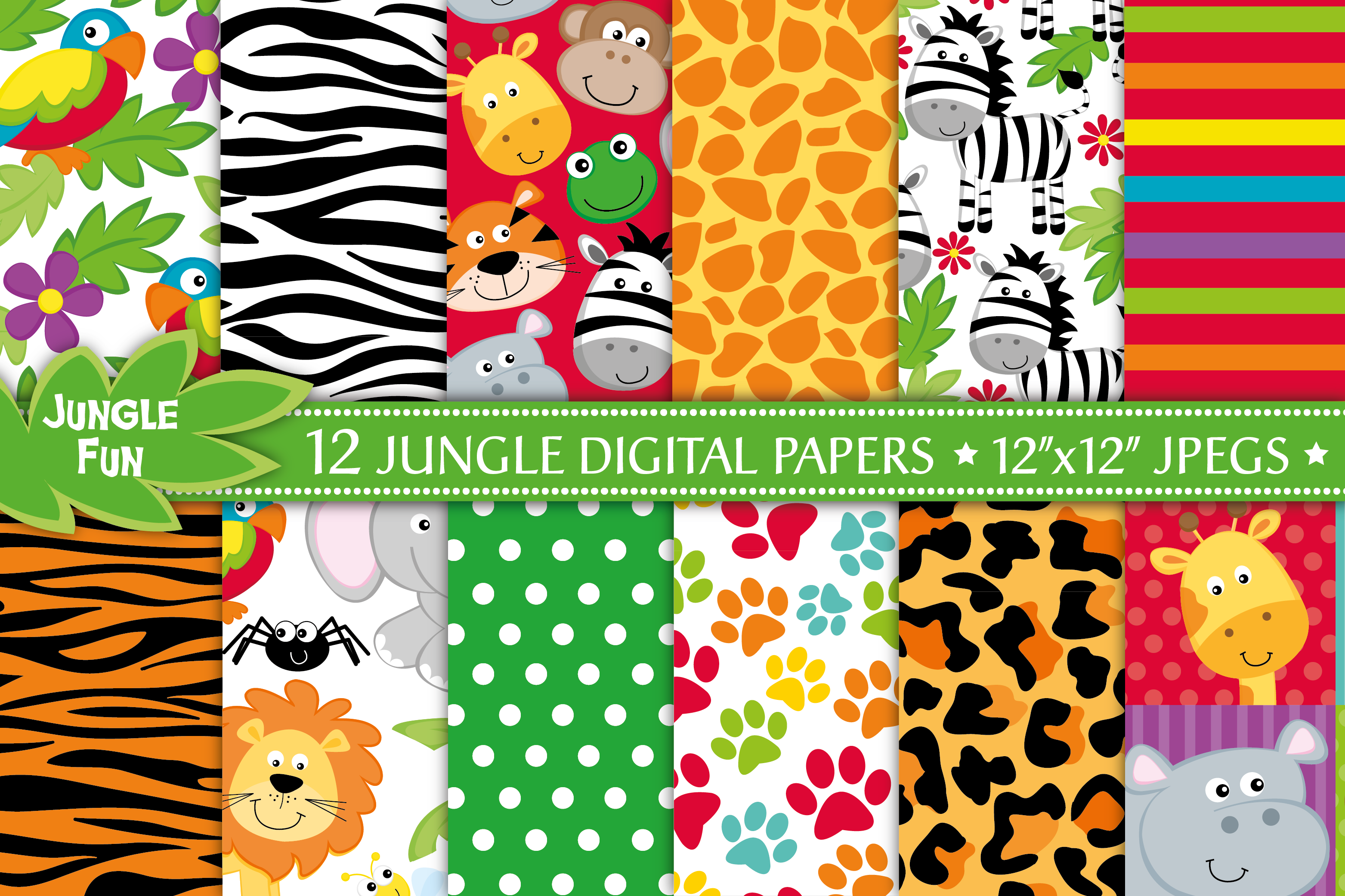 Jungle digital papers, Jungle Patterns, Jungle Animal Papers