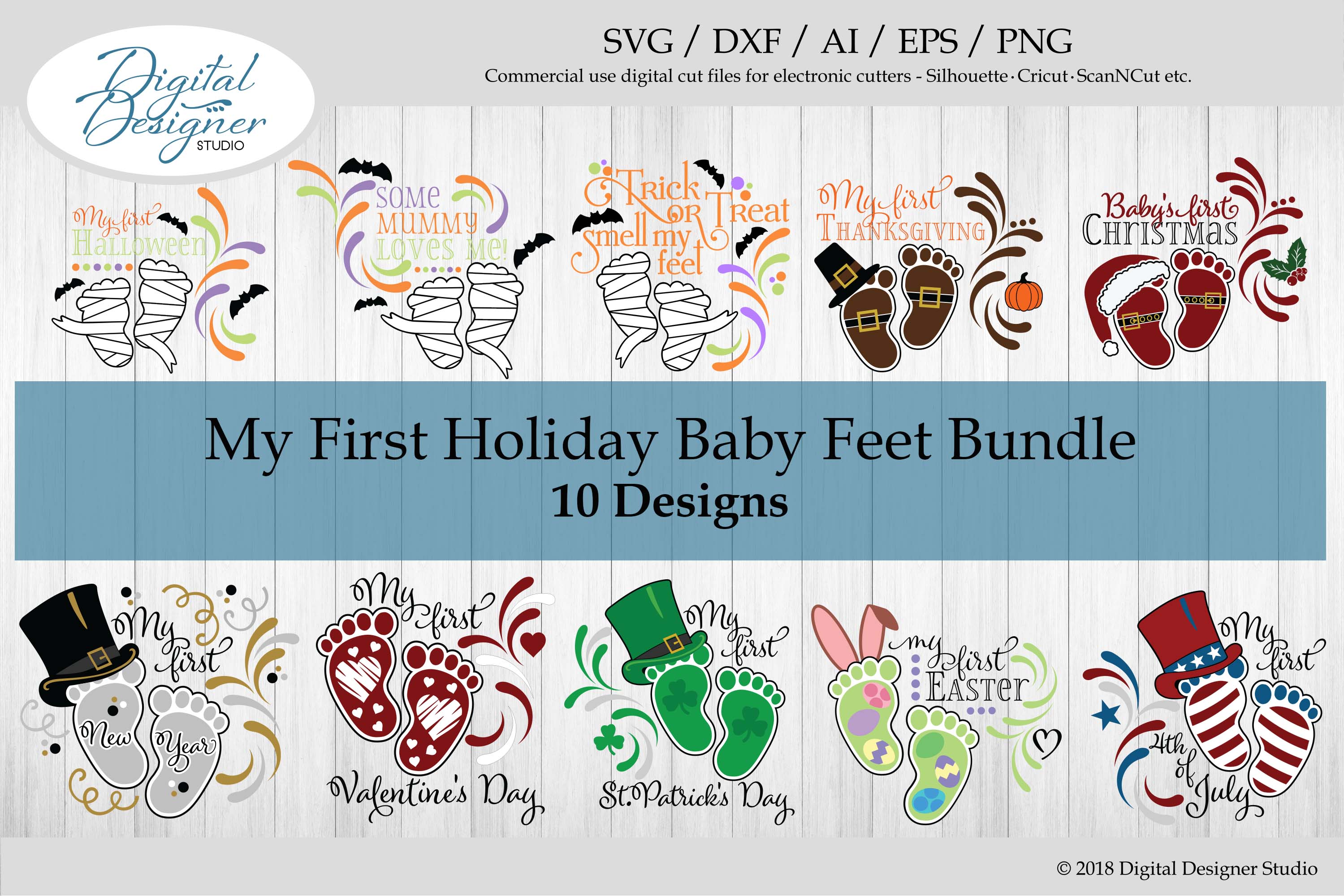My First Holiday Baby Feet Bundle SVG Cut Files (123360) | SVGs