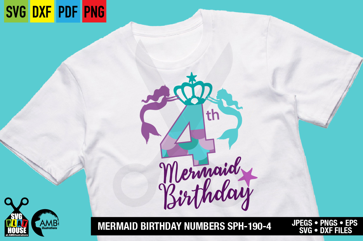 Download Mermaid Birthday Numbers 4th birthday svg, SPH-190-4