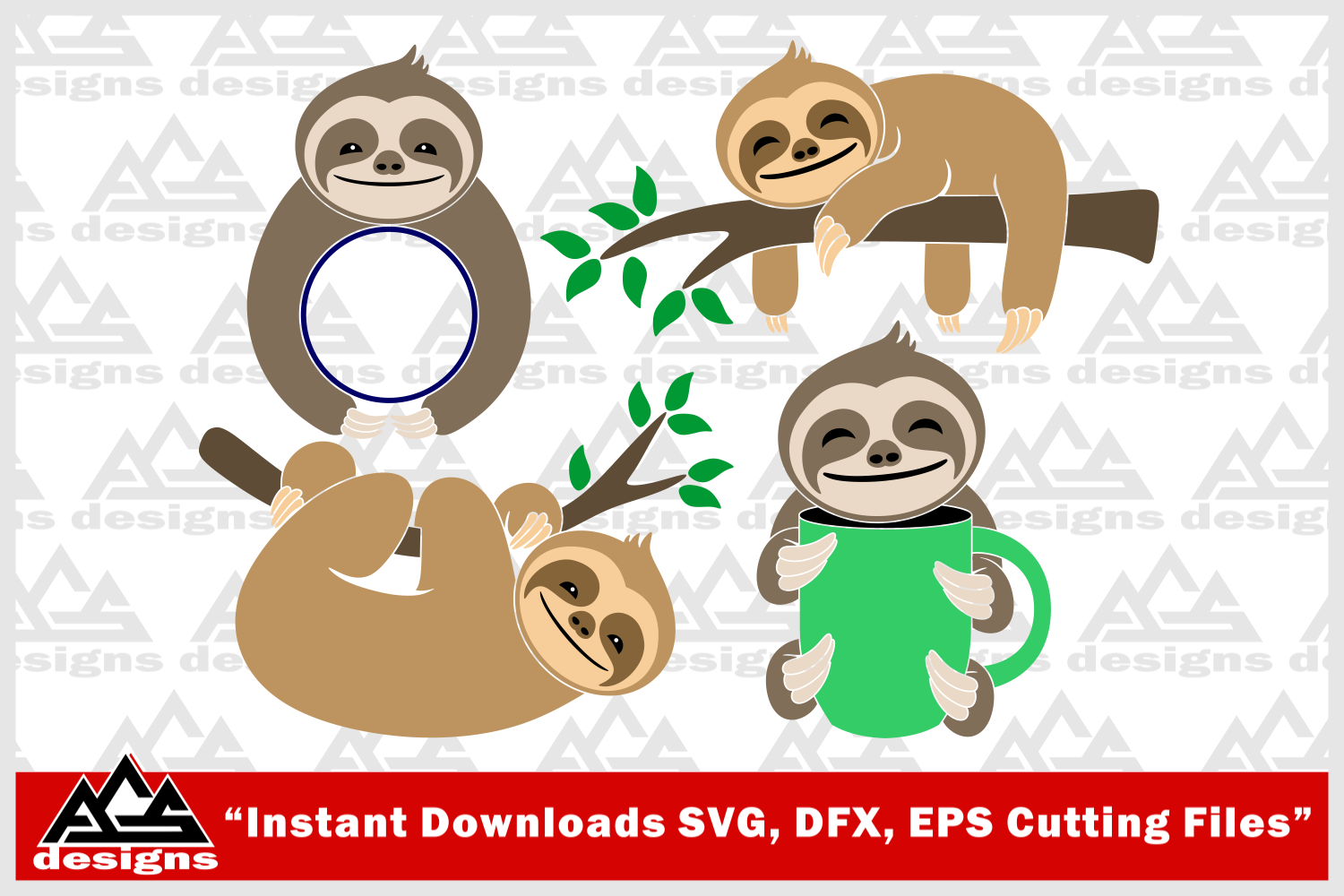 Download Cute Sloth Packs Svg Design