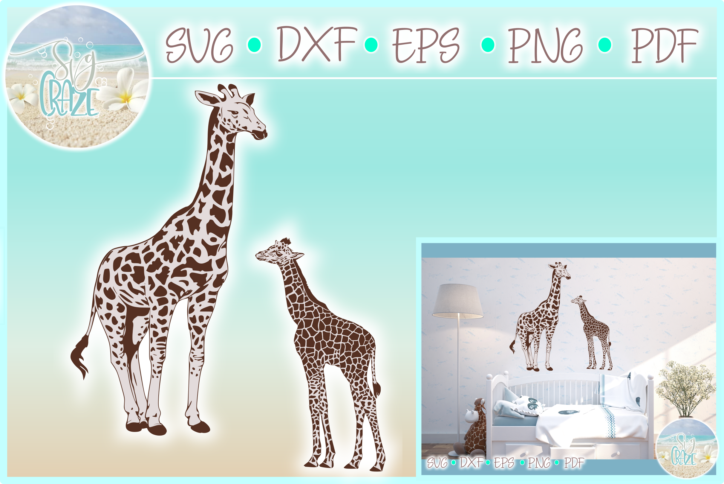 Mommy and Baby Giraffe SVG Dxf Eps Png PDF files for Cricut