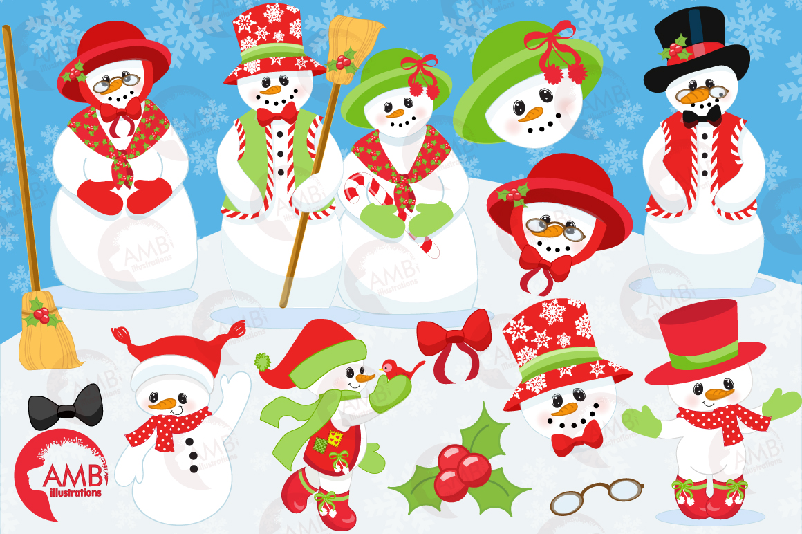 Snowman family clipart graphics illustrations AMB 566 example image 5