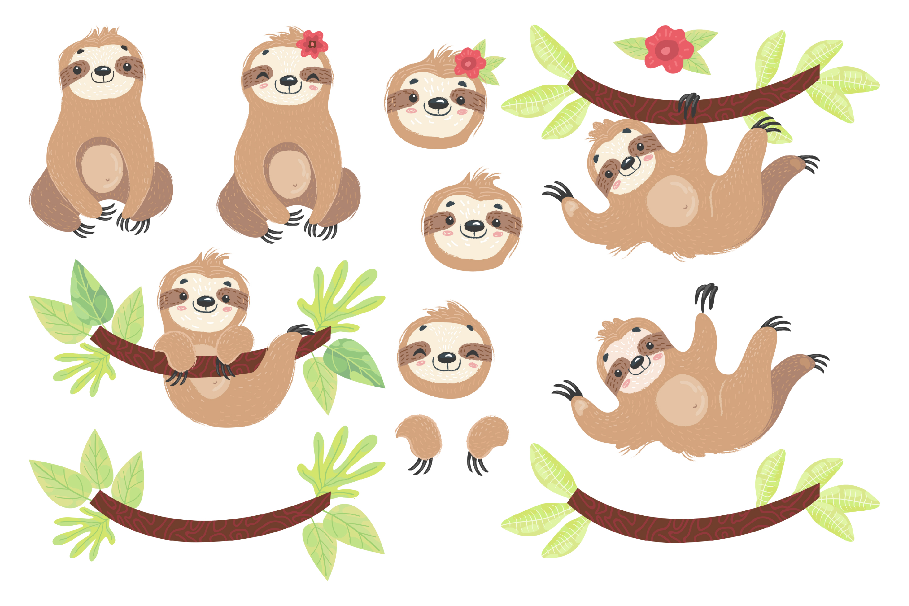 Cute Sloth Clipart Collection Vector And Png Easy Scalable