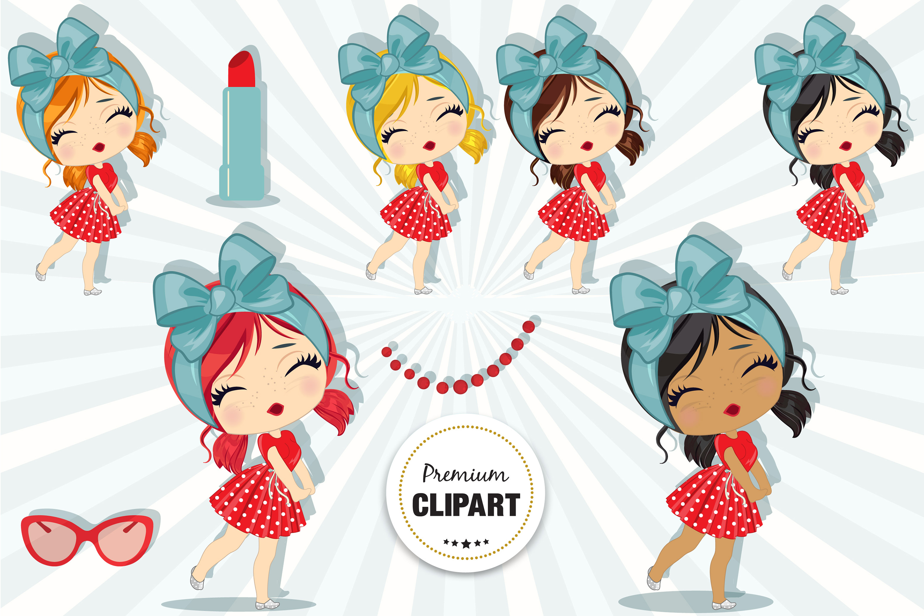 Pin up girl clipart, Retro illustrations