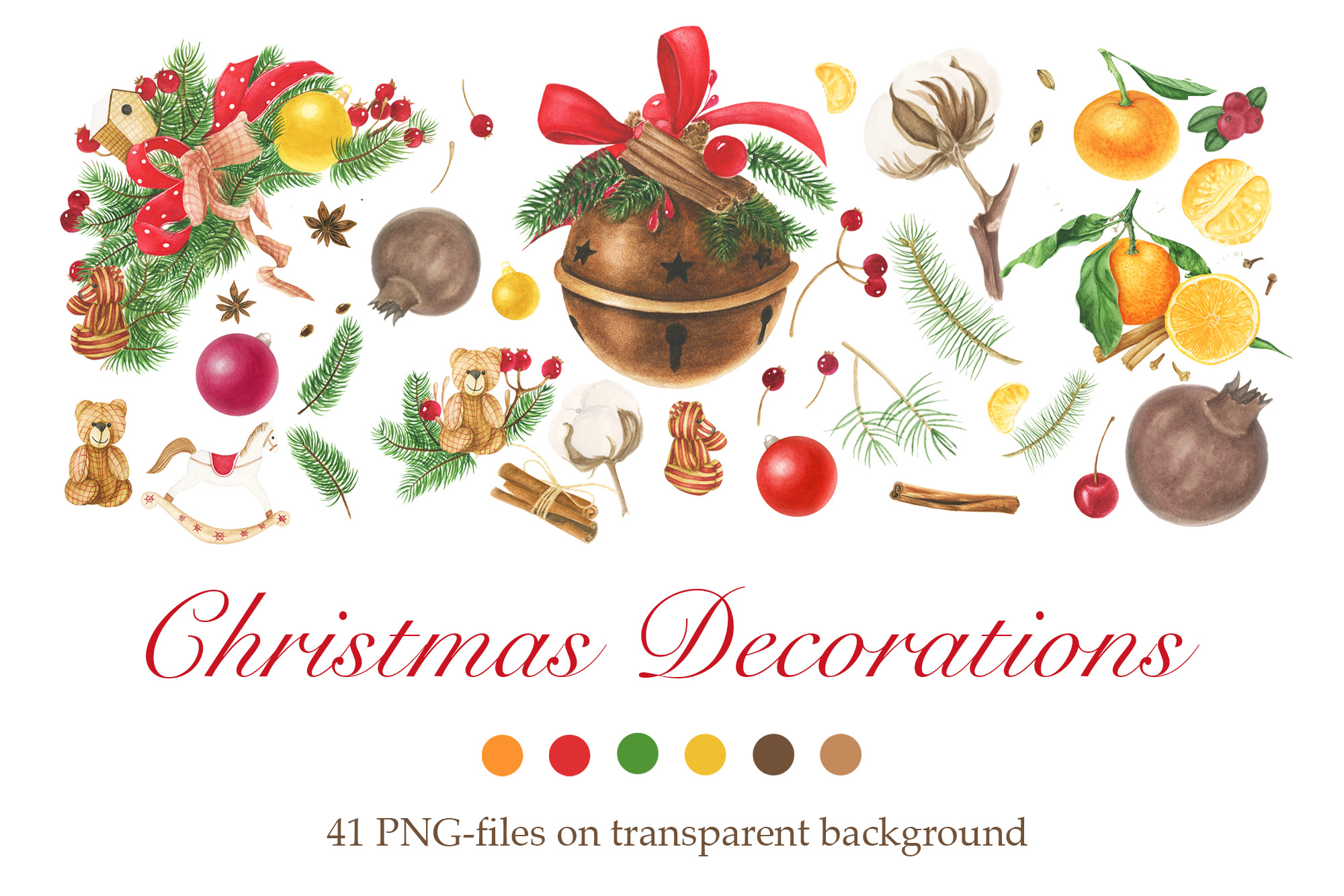 Watercolor Christmas Decorations Clipart