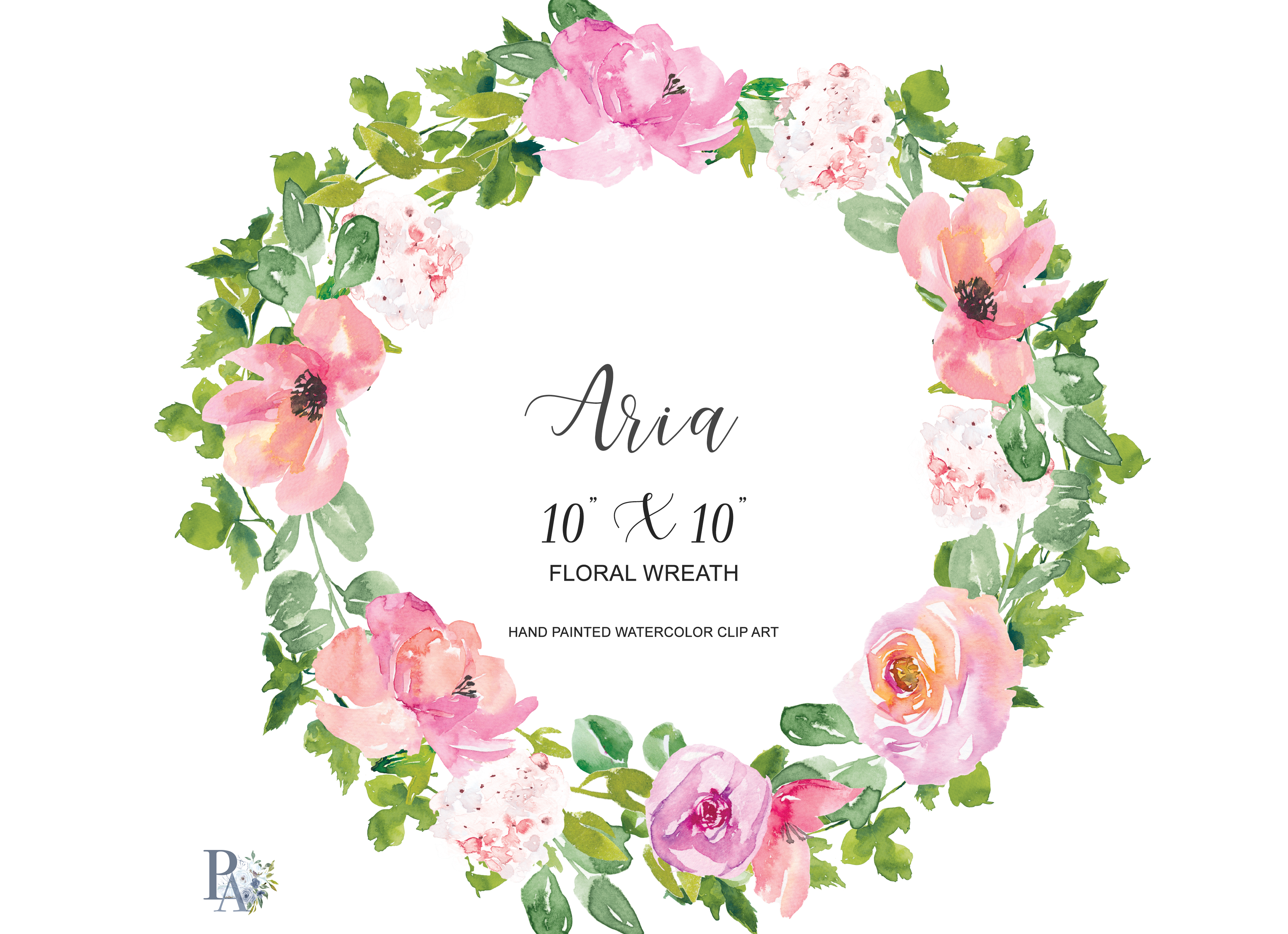 Watercolor Blush Floral Wreath Clipart Illustrations Design Bundles