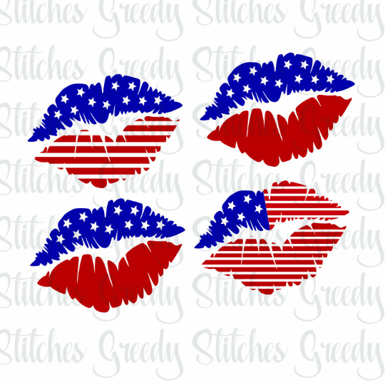 Download American Flag Lips Set of 4 svg, dxf, eps, png