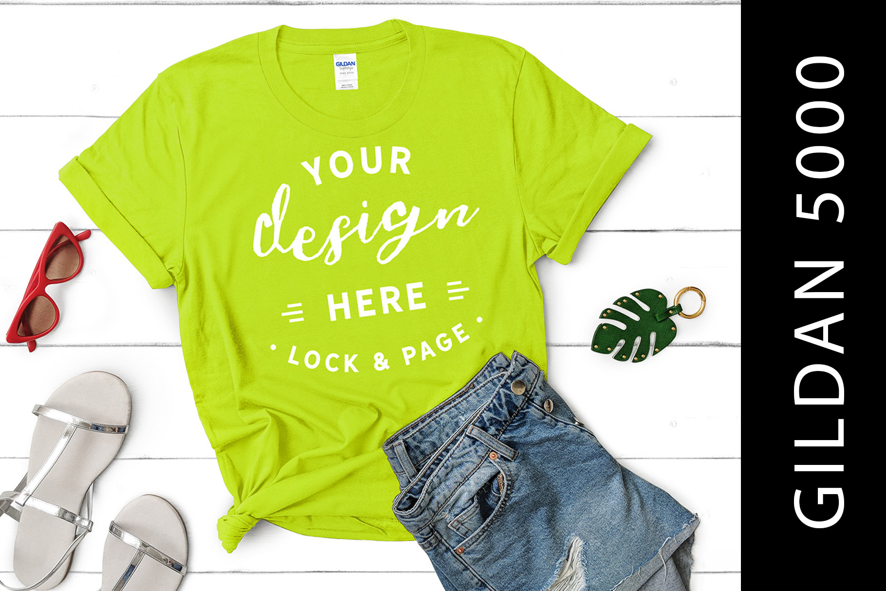 Download Safety Green Gildan 5000 Women's Knotted T-Shirt Mockup