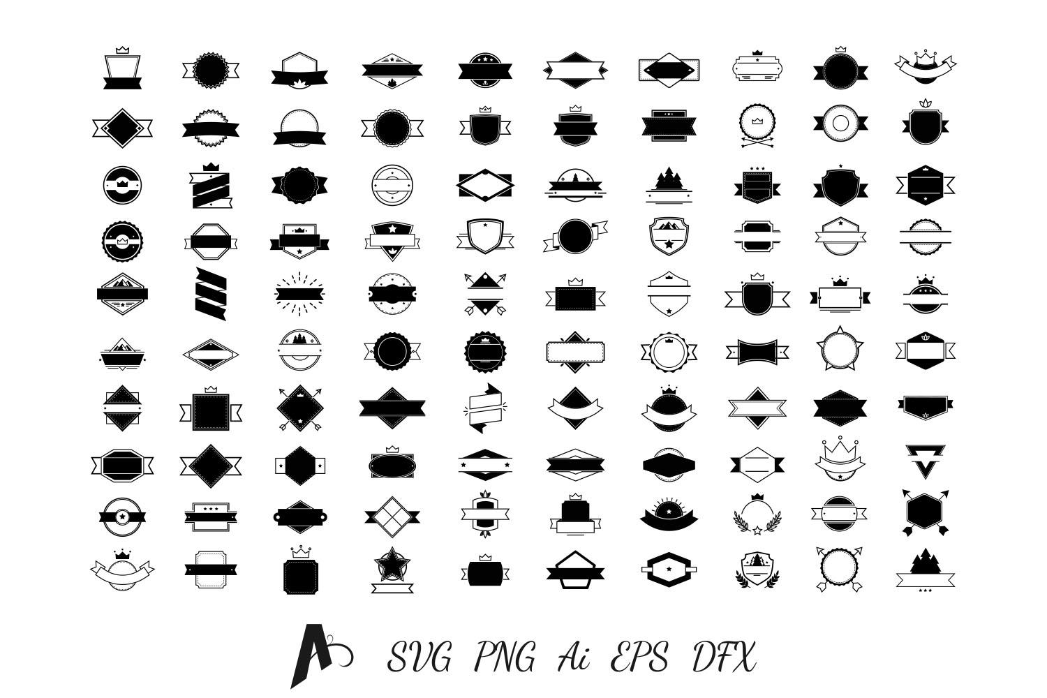 Download 100 Badges and Frames Bundle, Labels/ Logo Kit Vector Icons.