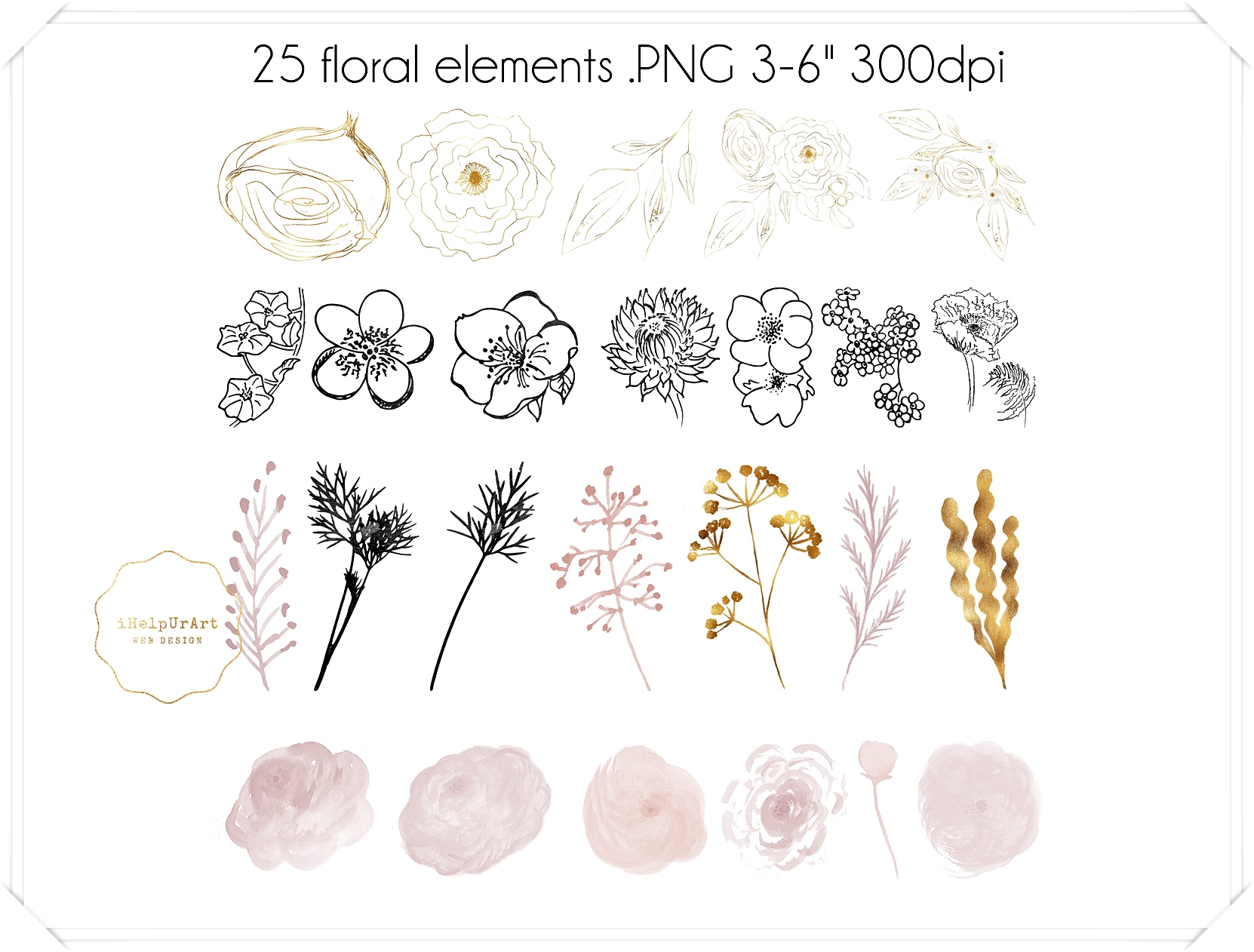 Blush Pink Watercolor Flowers Clip Art (145589) | Objects | Design Bundles