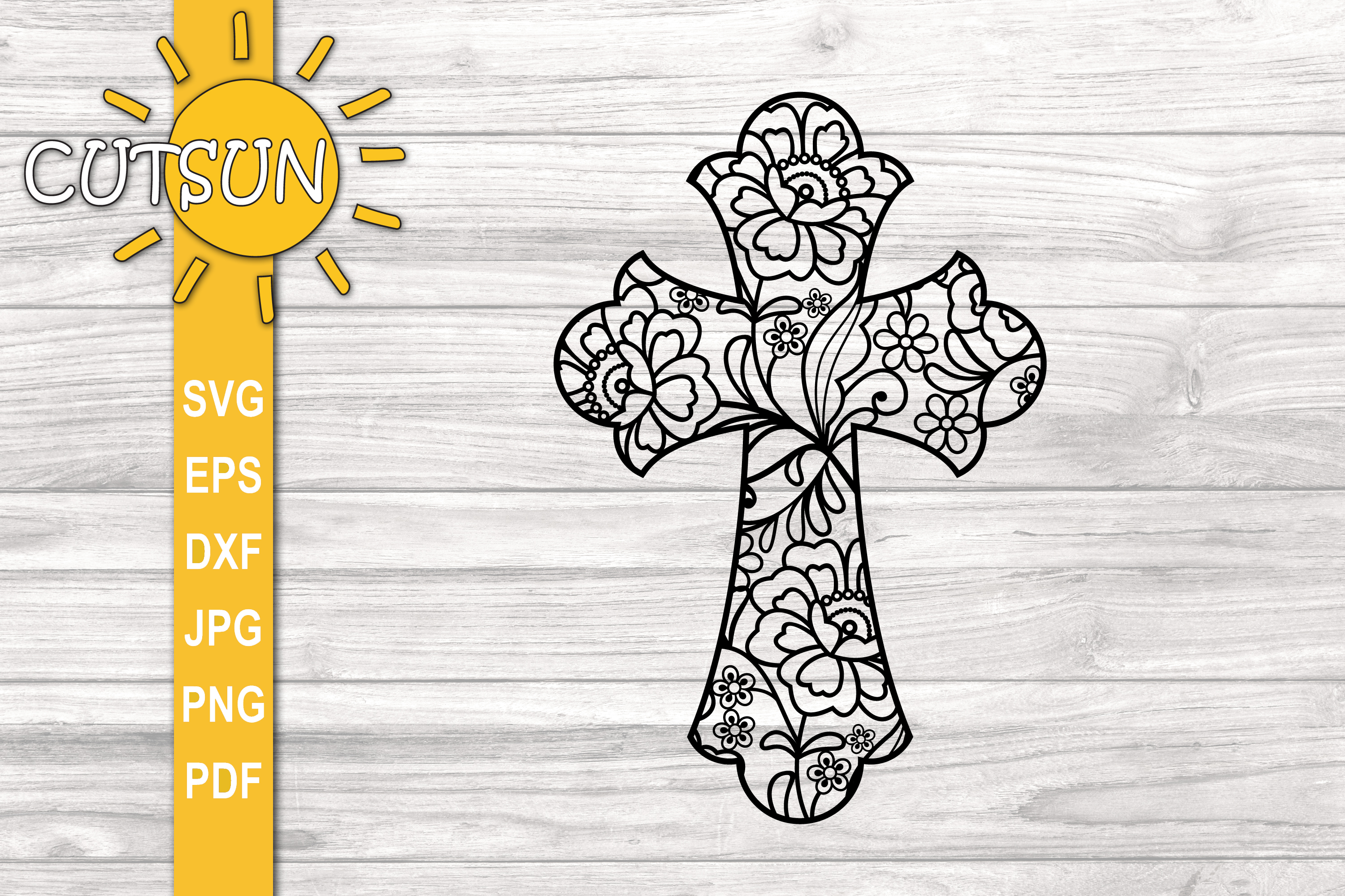 Download Cross SVG cut file| Floral cross SVG file | Zentangle SVG