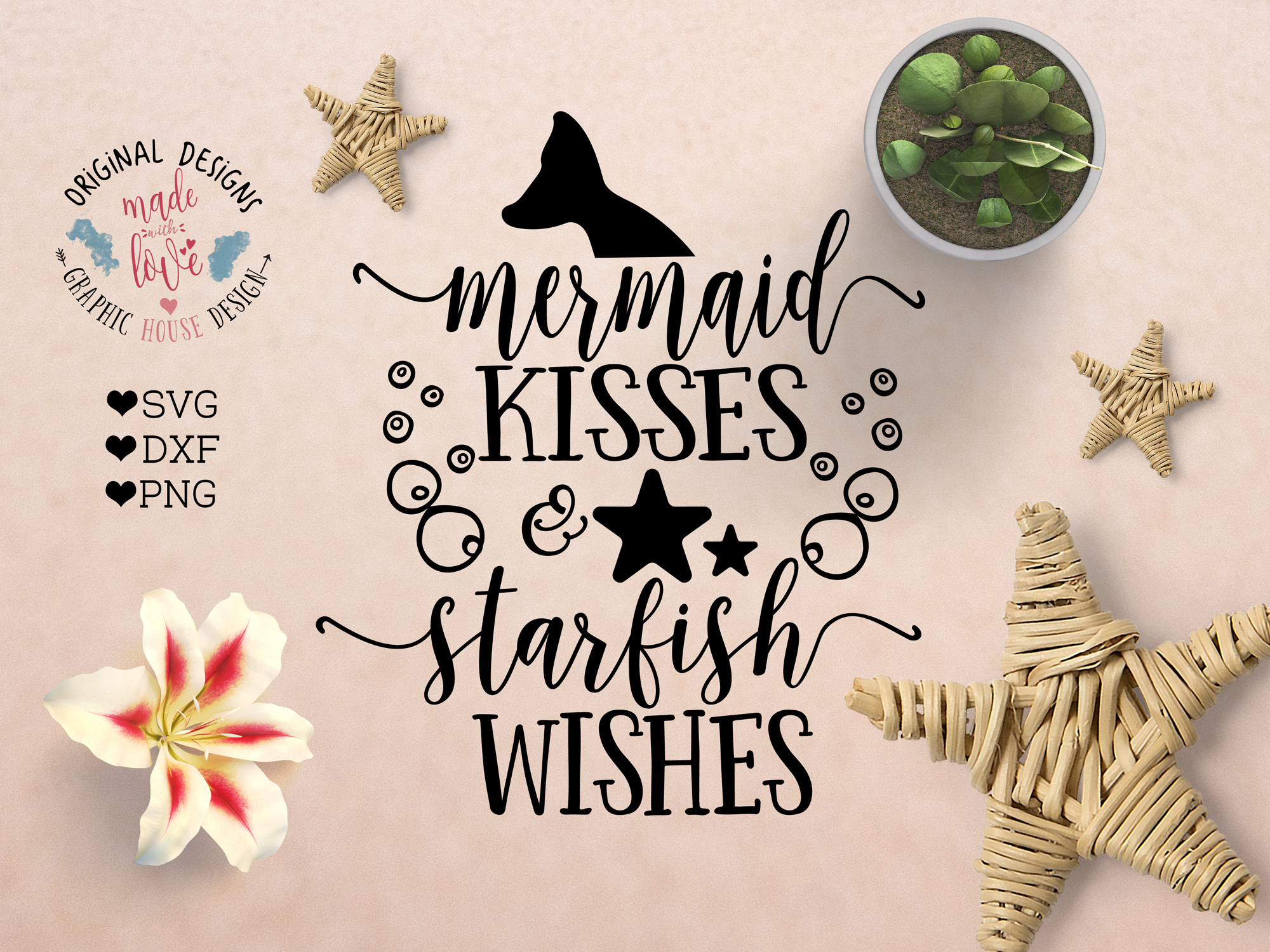 Download Mermaid Kisses Starfish Wishes Cut File