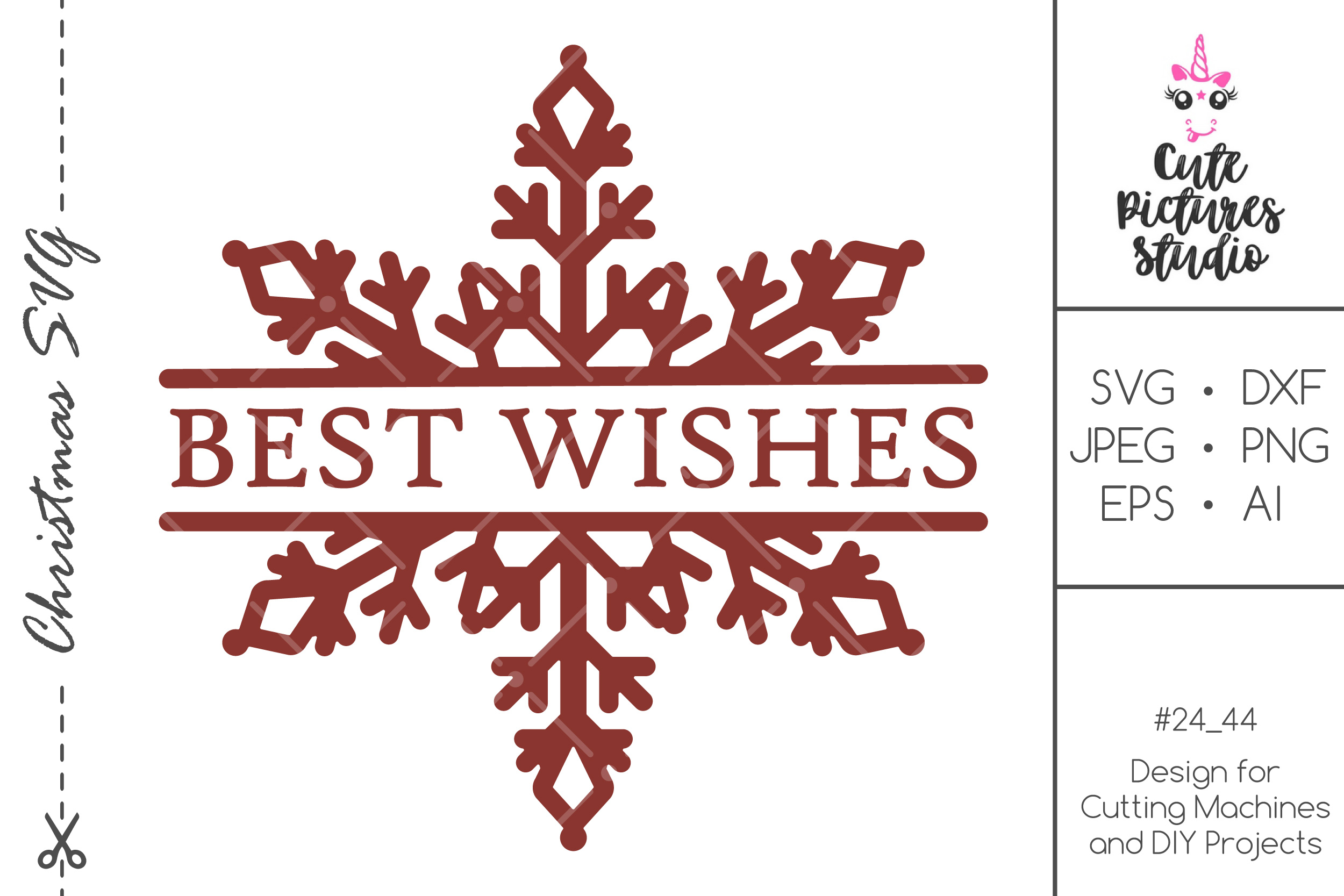 Christmas split monogram frame with snowflakes SVG PNG
