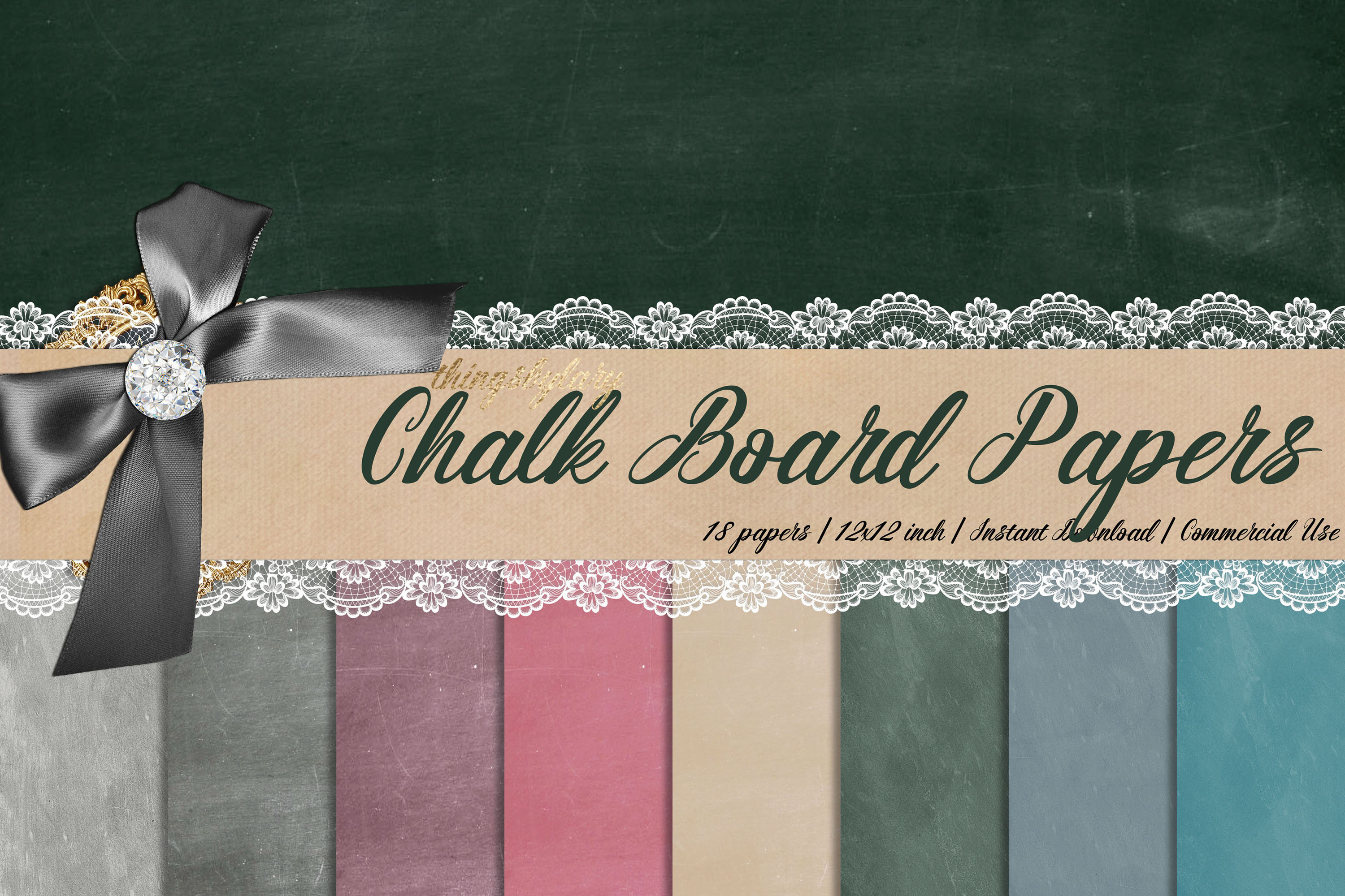 18 Chalkboard Texture Digital Papers, Back To School Papers (136455