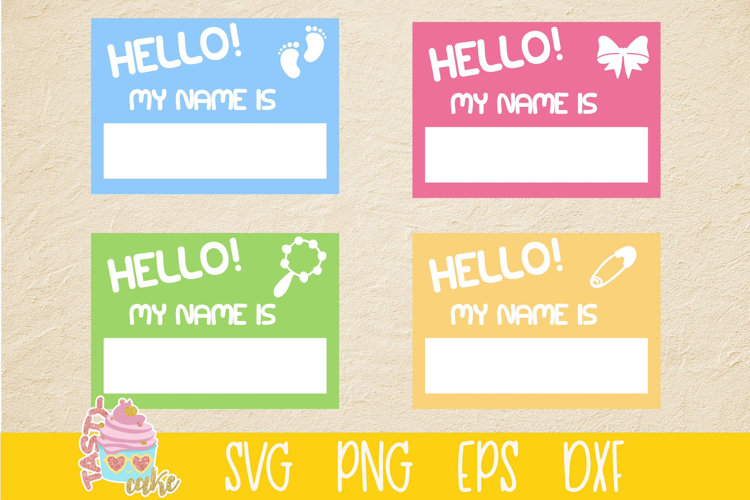 Baby Name Tag Bundle SVG - Hello My Name Is SVG - Name Tag