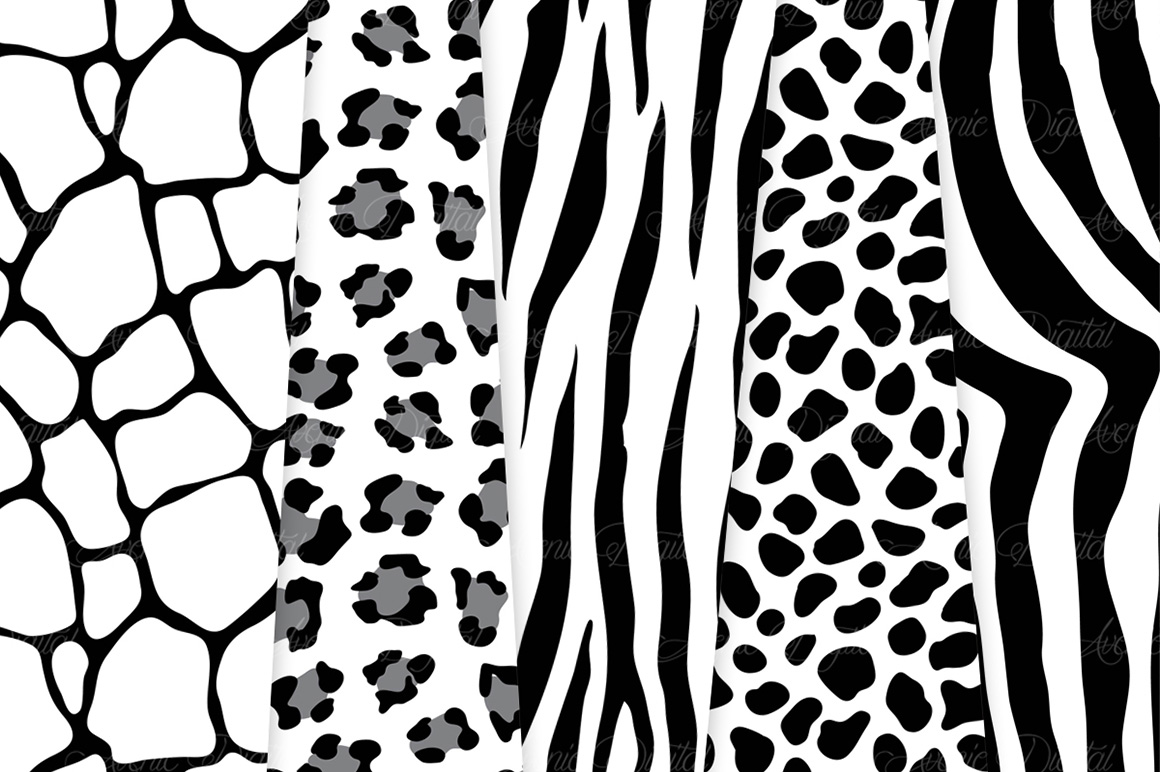 Black Animal Print Vector Patterns - Black and White Safari Seamless