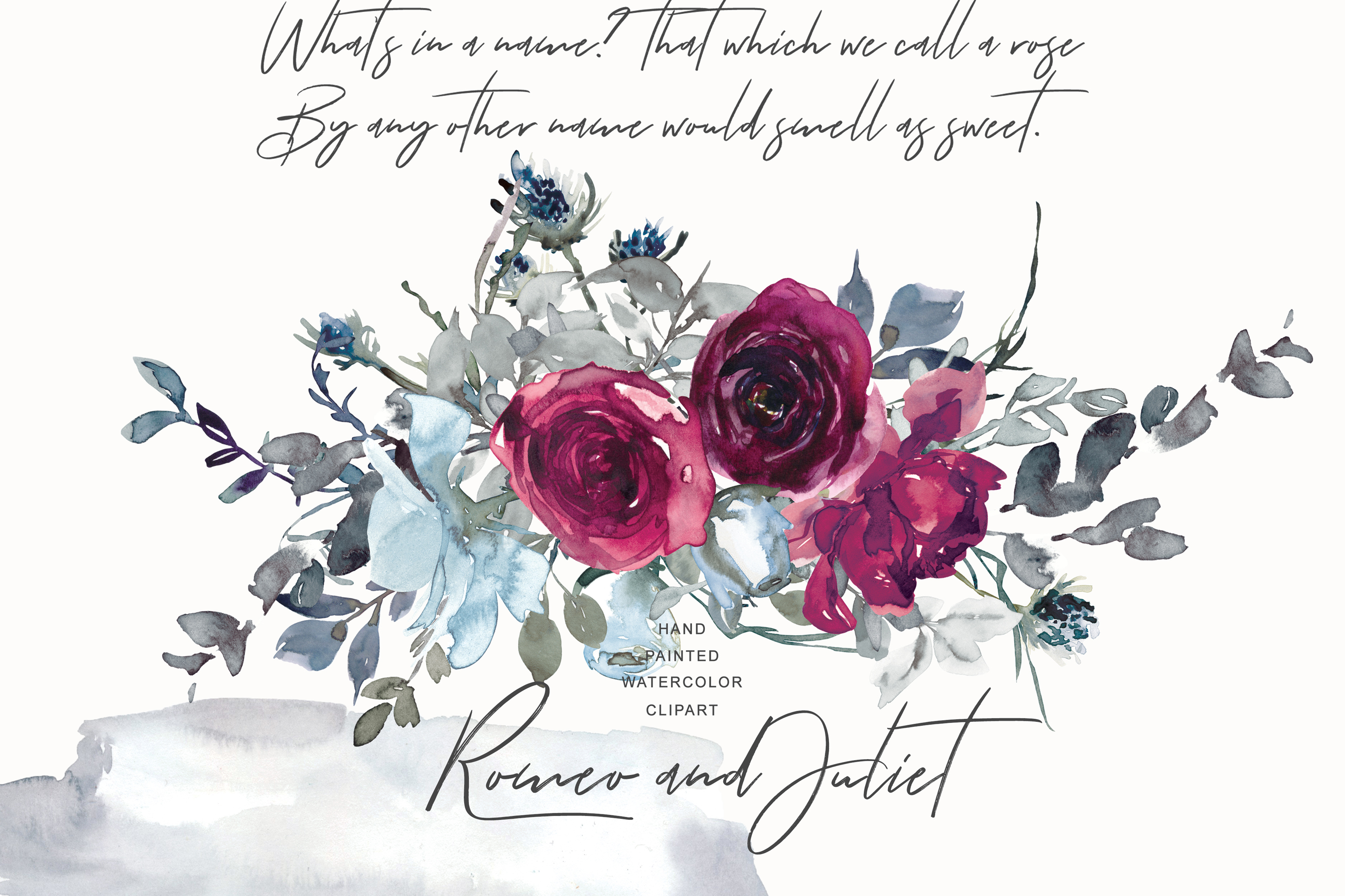 Watercolor Burgundy & White Elegant Roses Clipart (187900 ...