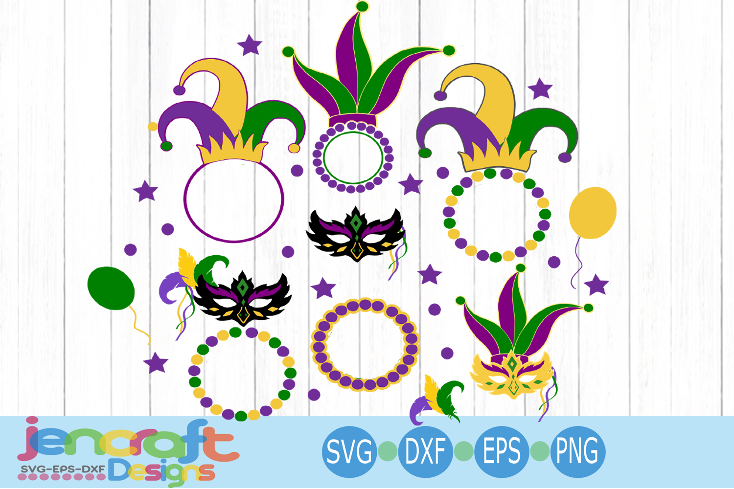 Download Mardi Gras Jester Mask Hat Monogram Frame SVG Bundle