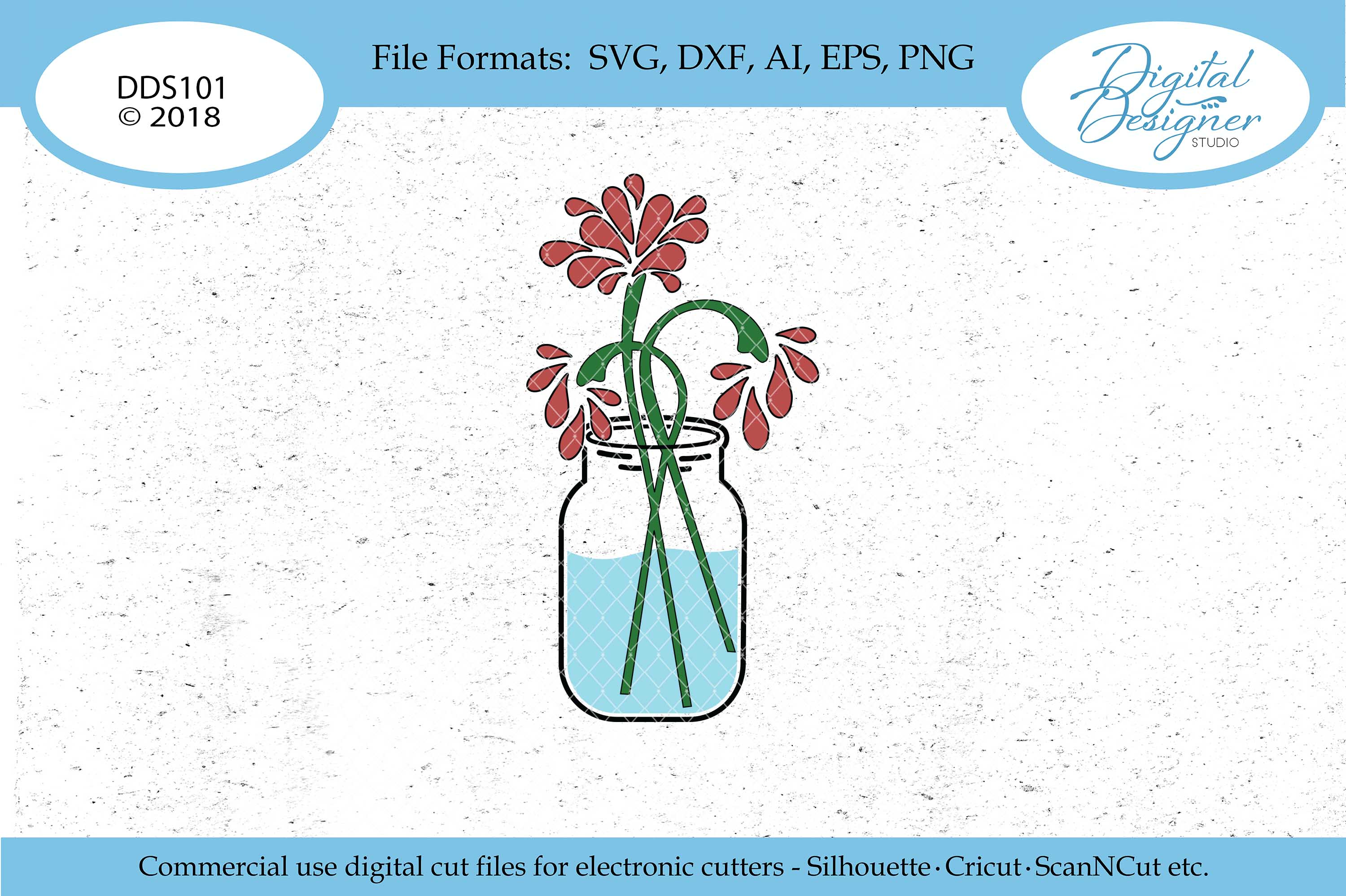 Mason Jar With Flowers SVG DXF EPS AI PNG Cut File (117396 ...