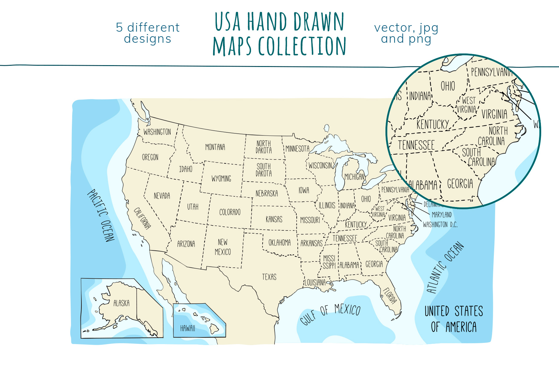 Usa Maps Hand Drawn Collection 121531 Illustrations Design Bundles 2669