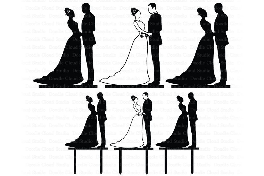 Wedding Cake Topper, Bride and Groom SVG, Black Couple. (311930) | Cut