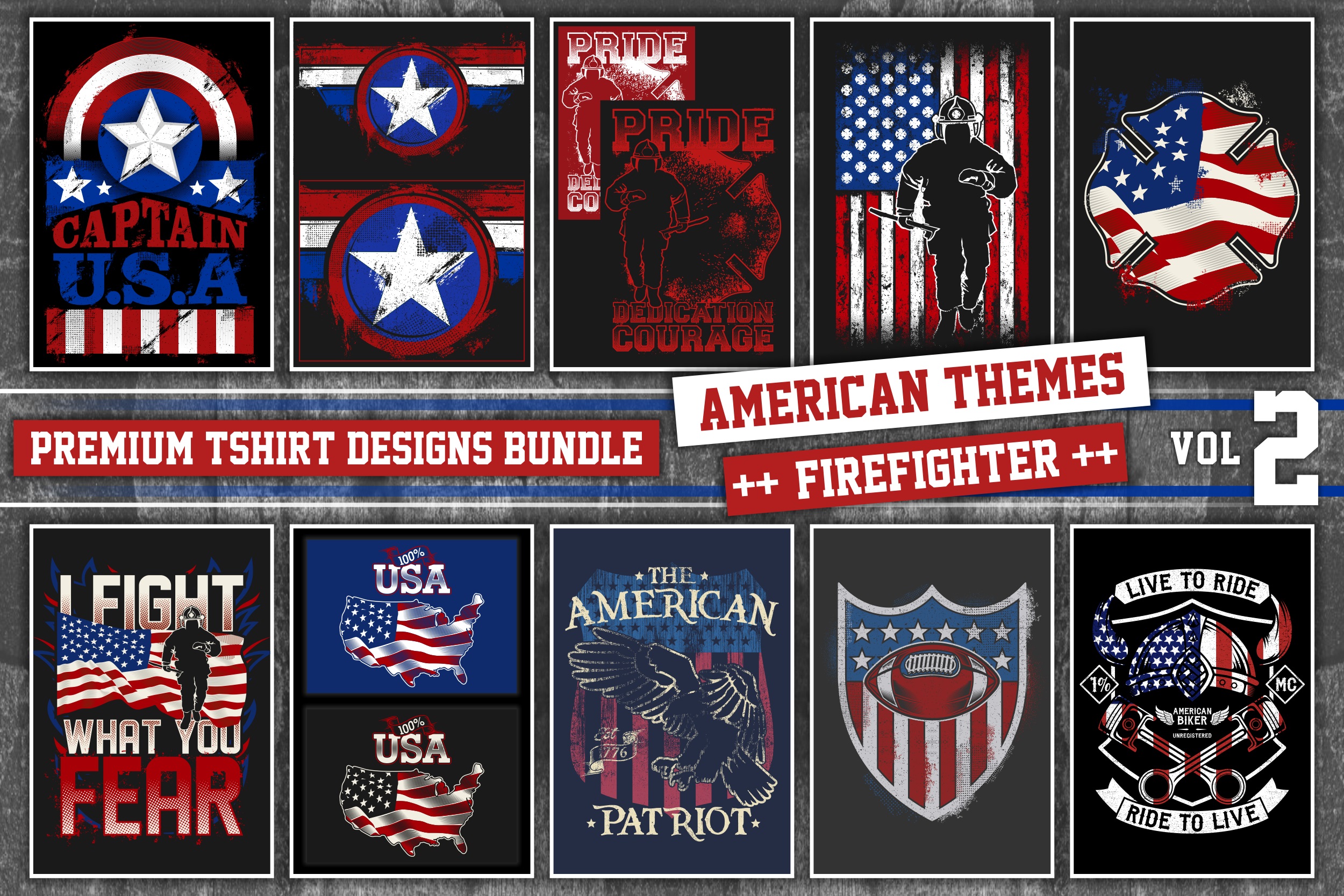 Bundle Premium T-Shirt Designs - American Fire.Dept - Vol ...