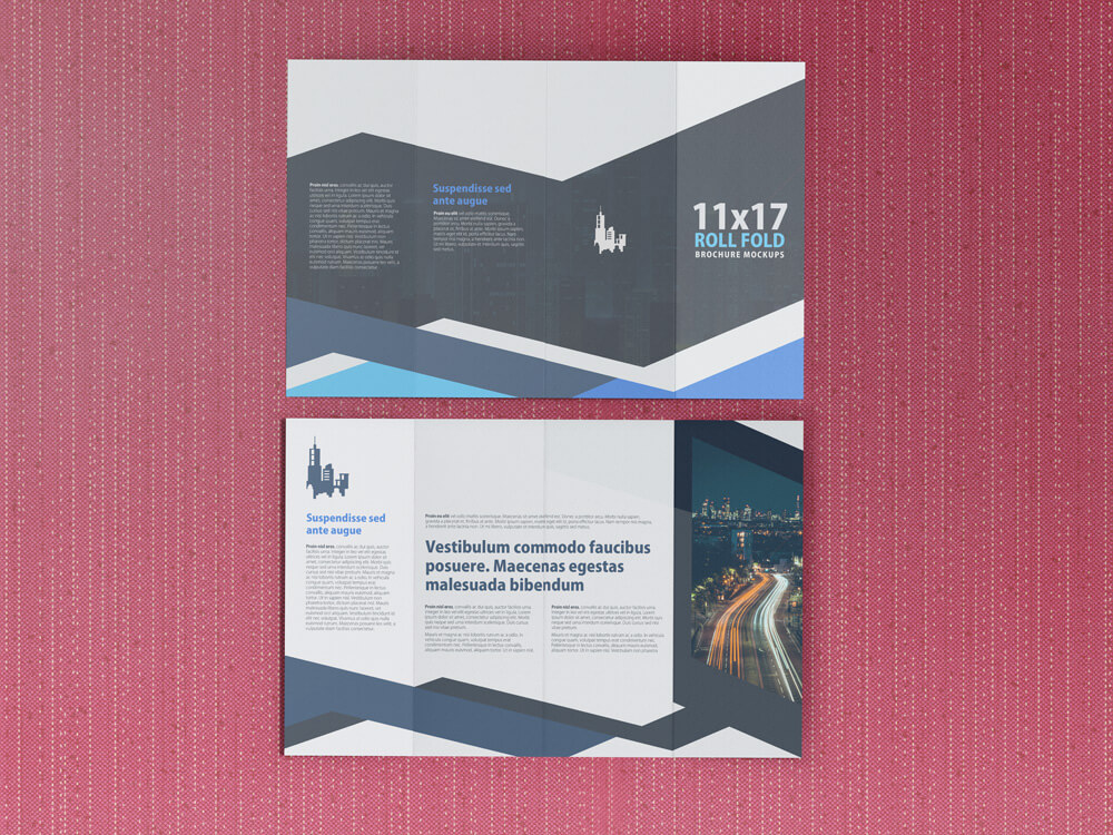 11x17 Four Panel Roll Fold Brochure Mockup (41305) Mock Ups Design